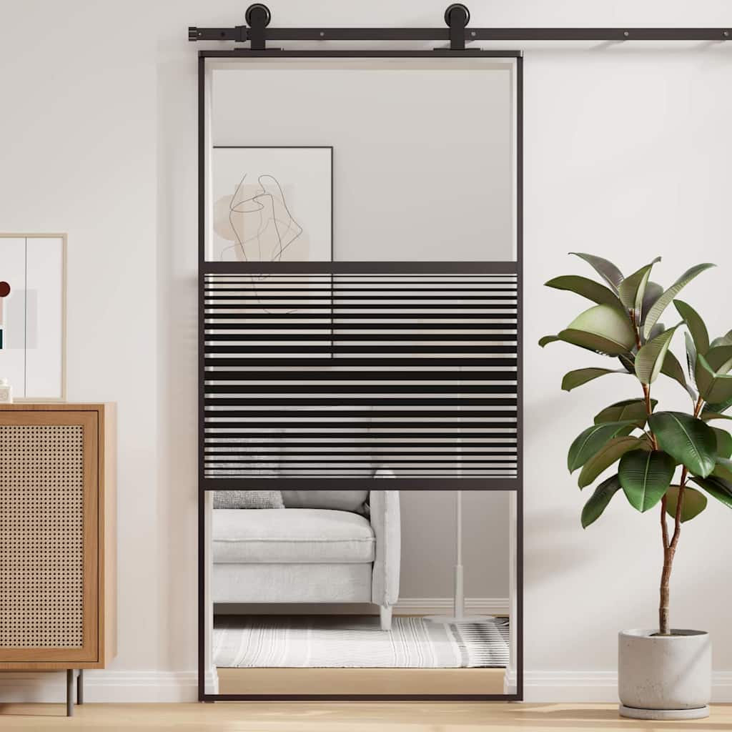 Staklena vrata Prugasti Crna 102,5 x 2 x 205 cm Aluminij