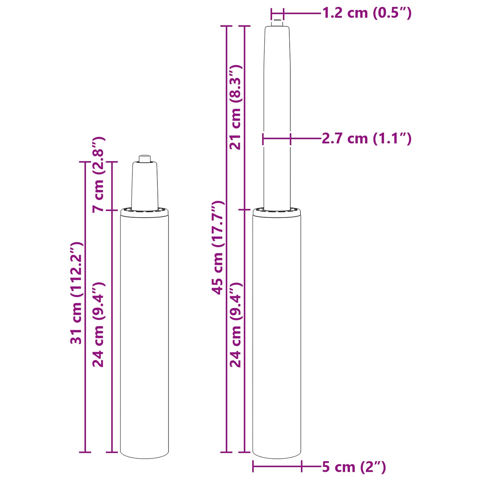 Plinski cilindar za uredsku stolicu Krom 307-447 mm Željezo