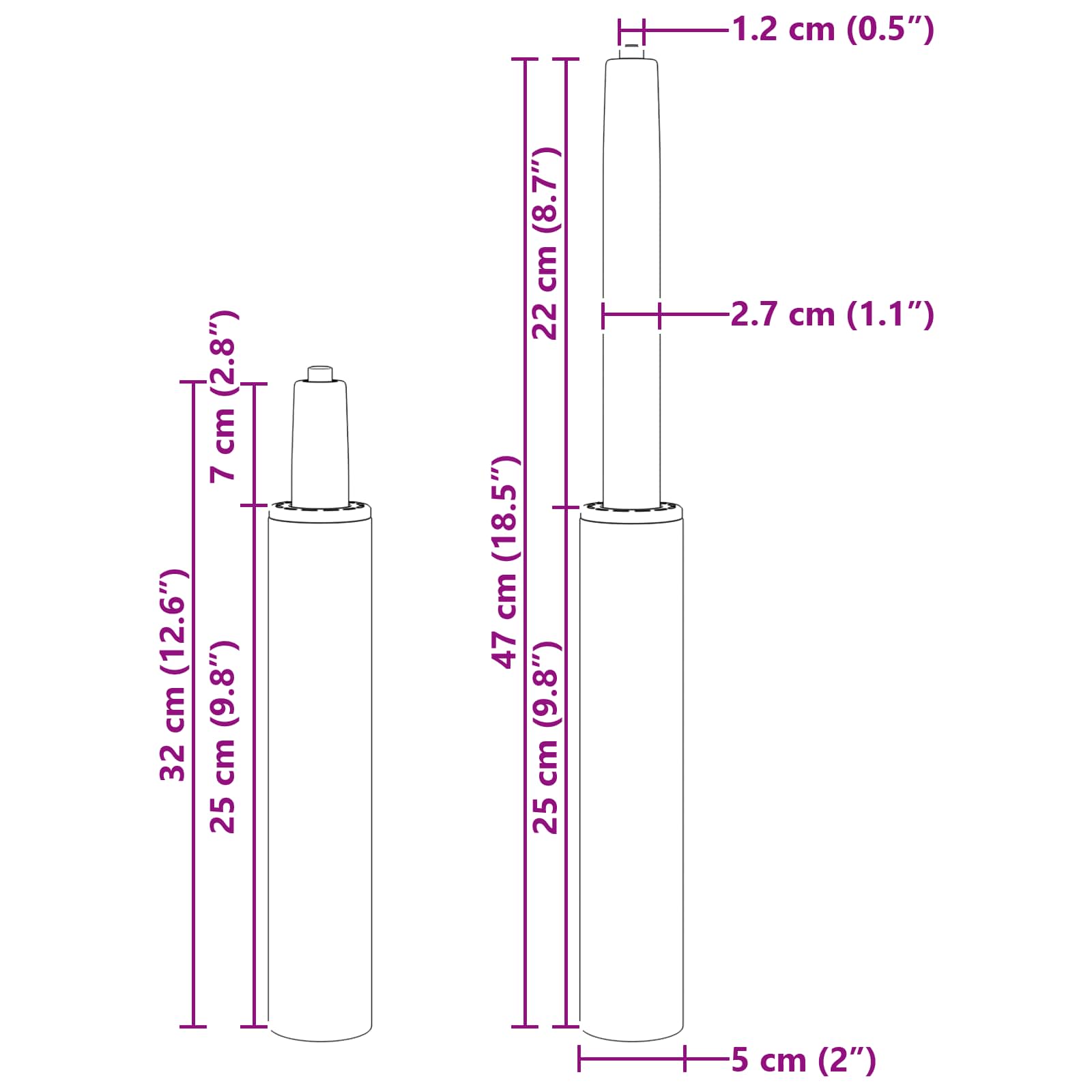 Plinski cilindar za uredsku stolicu Krom 318-473 mm Željezo