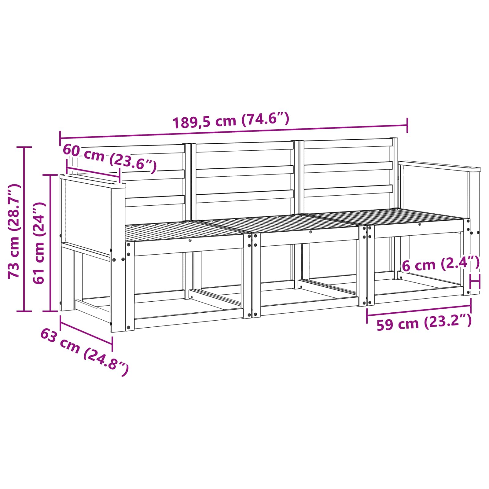Set vanjskih sofa 3 pcs Prirodna Čvrsto drvo akacije
