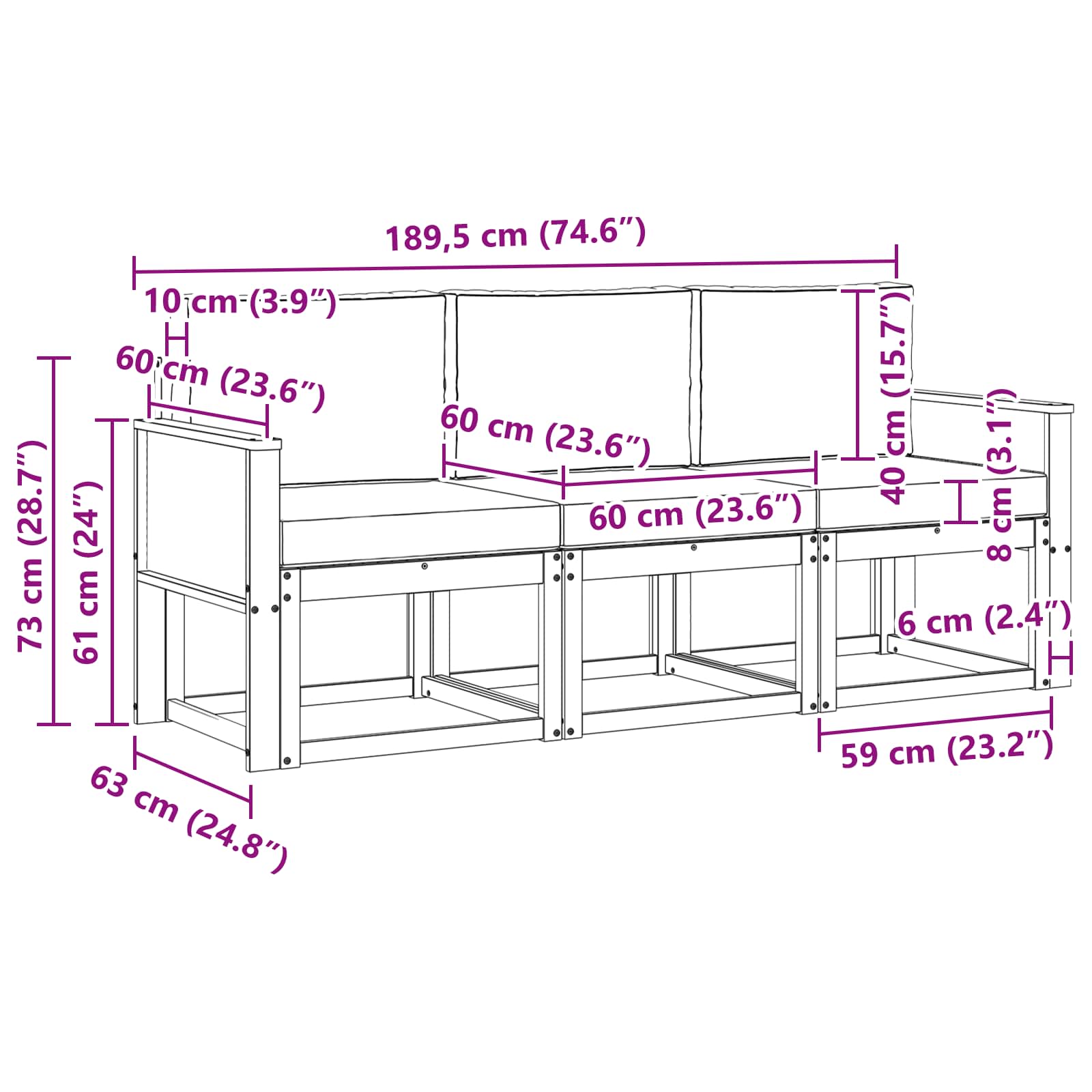 Set vanjskih sofa s jastukom 3 pcs Prirodna i antracit