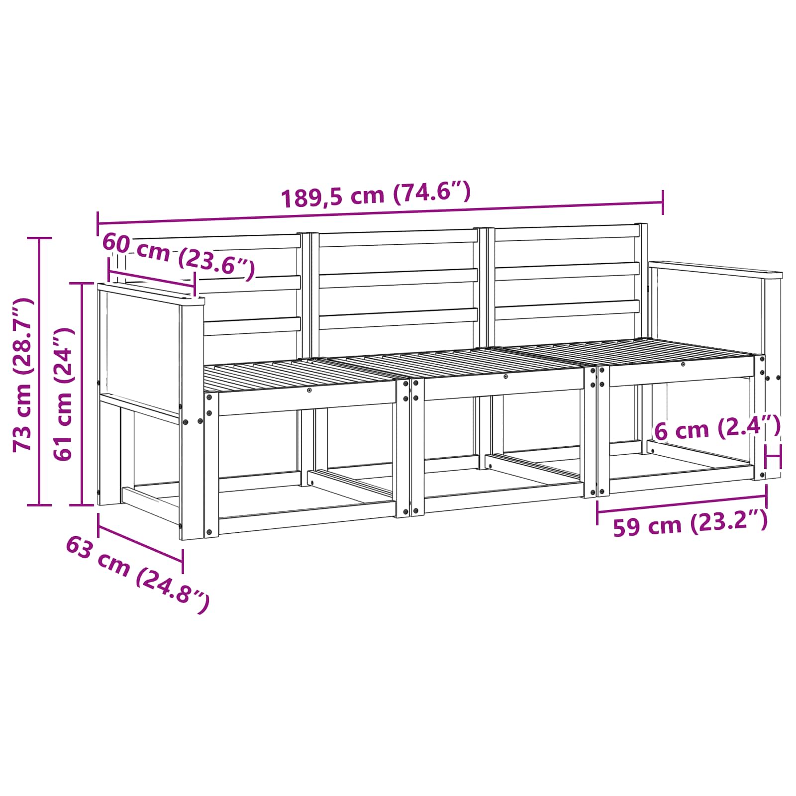 Set vanjskih sofa 3 pcs Prirodna Čvrsto drvo akacije