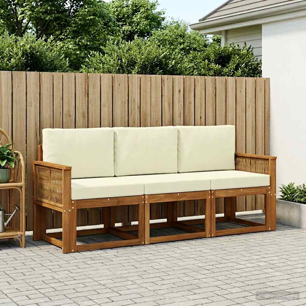 Set vanjskih sofa s jastukom 3 pcs Prirodna i krem Poliester