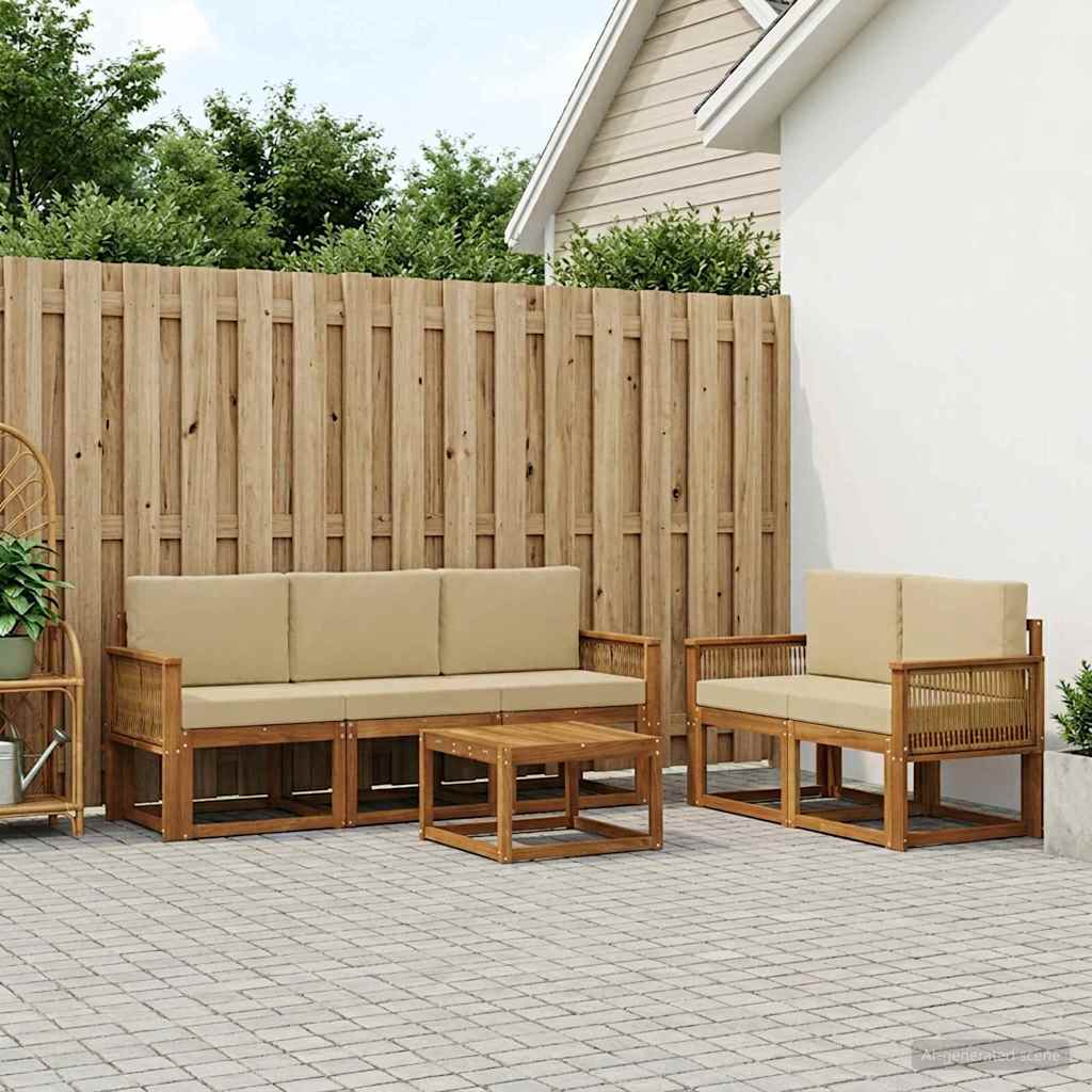 Set vanjskih sofa s jastukom 6 pcs Prirodna i bež Poliester