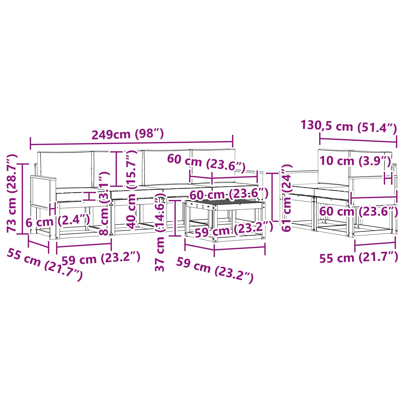 Set vanjskih sofa 7 pcs Prirodna i svjetlosiva Poliester