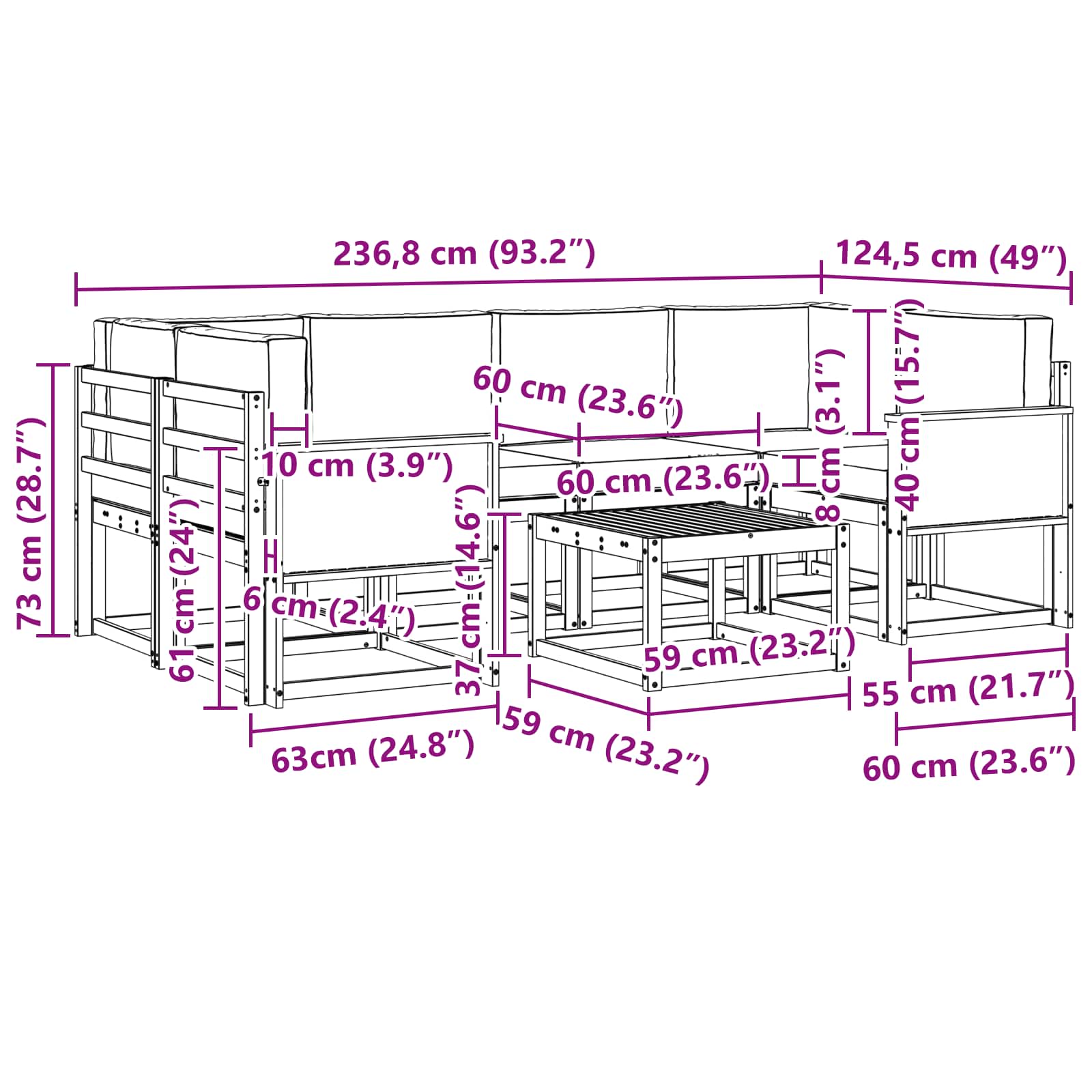 Set vanjskih sofa s jastukom 7 pcs Prirodna i bež Poliester