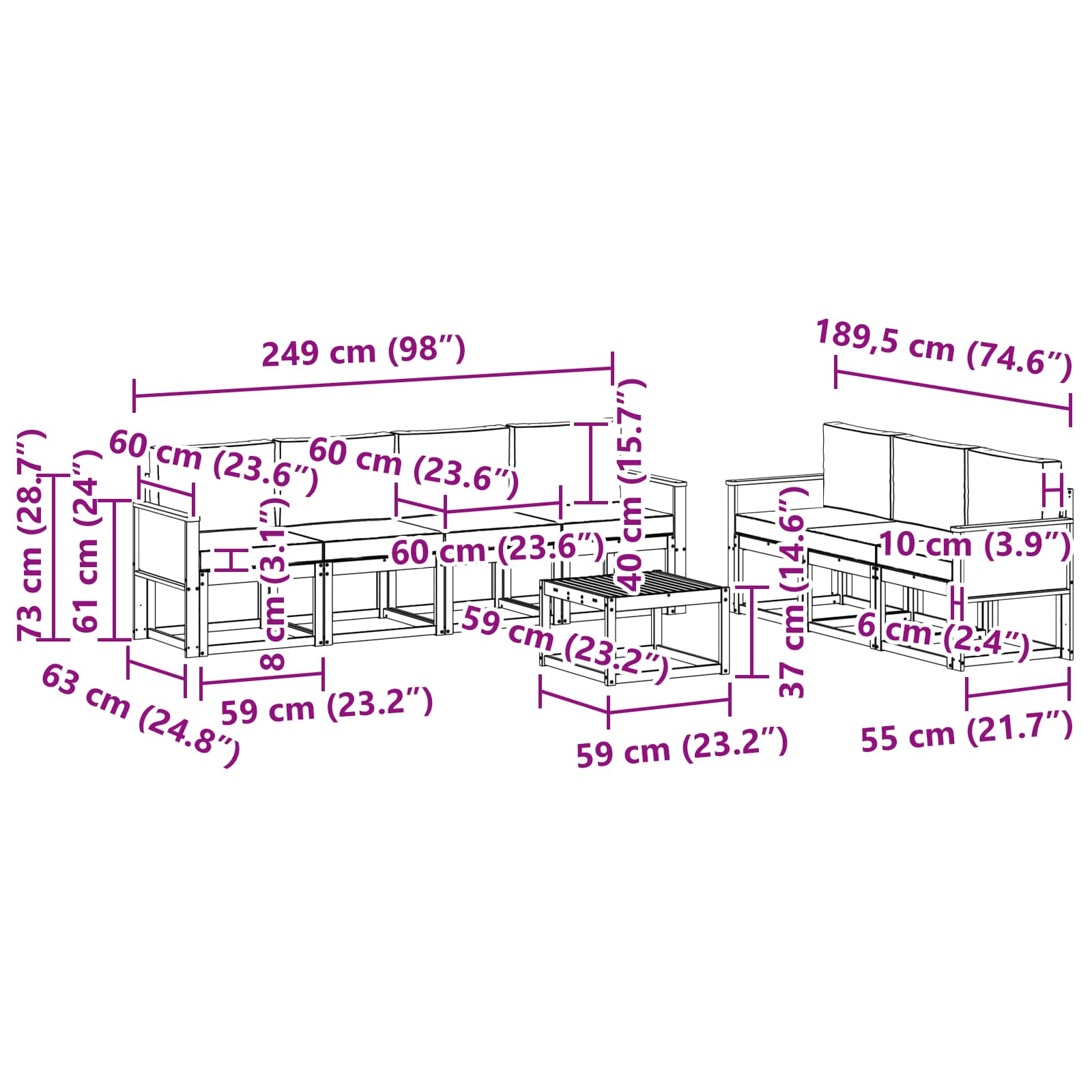 Set vanjskih sofa s jastukom 8 pcs Prirodna i bež Poliester
