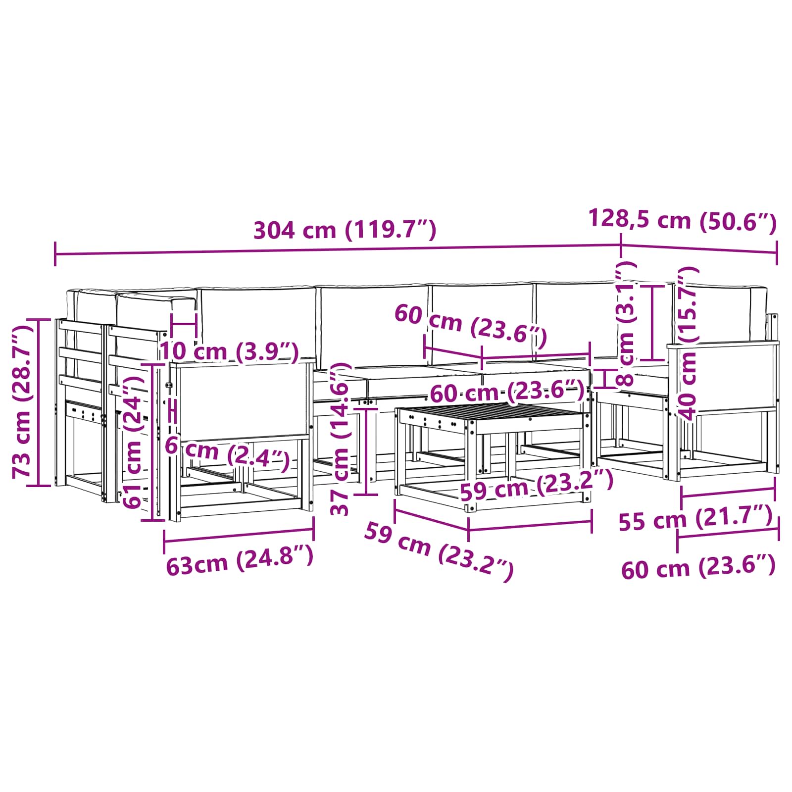 Set vanjskih sofa s jastukom 6 pcs Prirodna