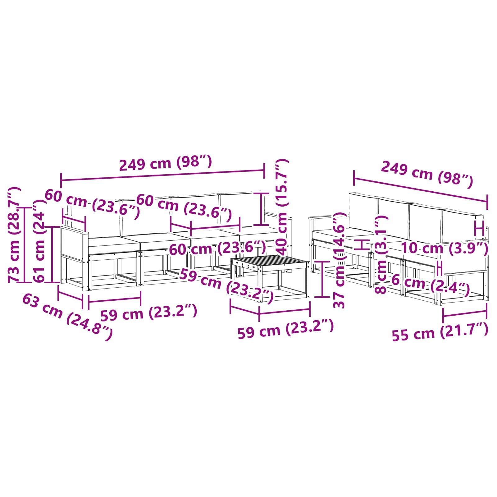 Set vanjskih sofa s jastukom 9 pcs Prirodna i krem Poliester