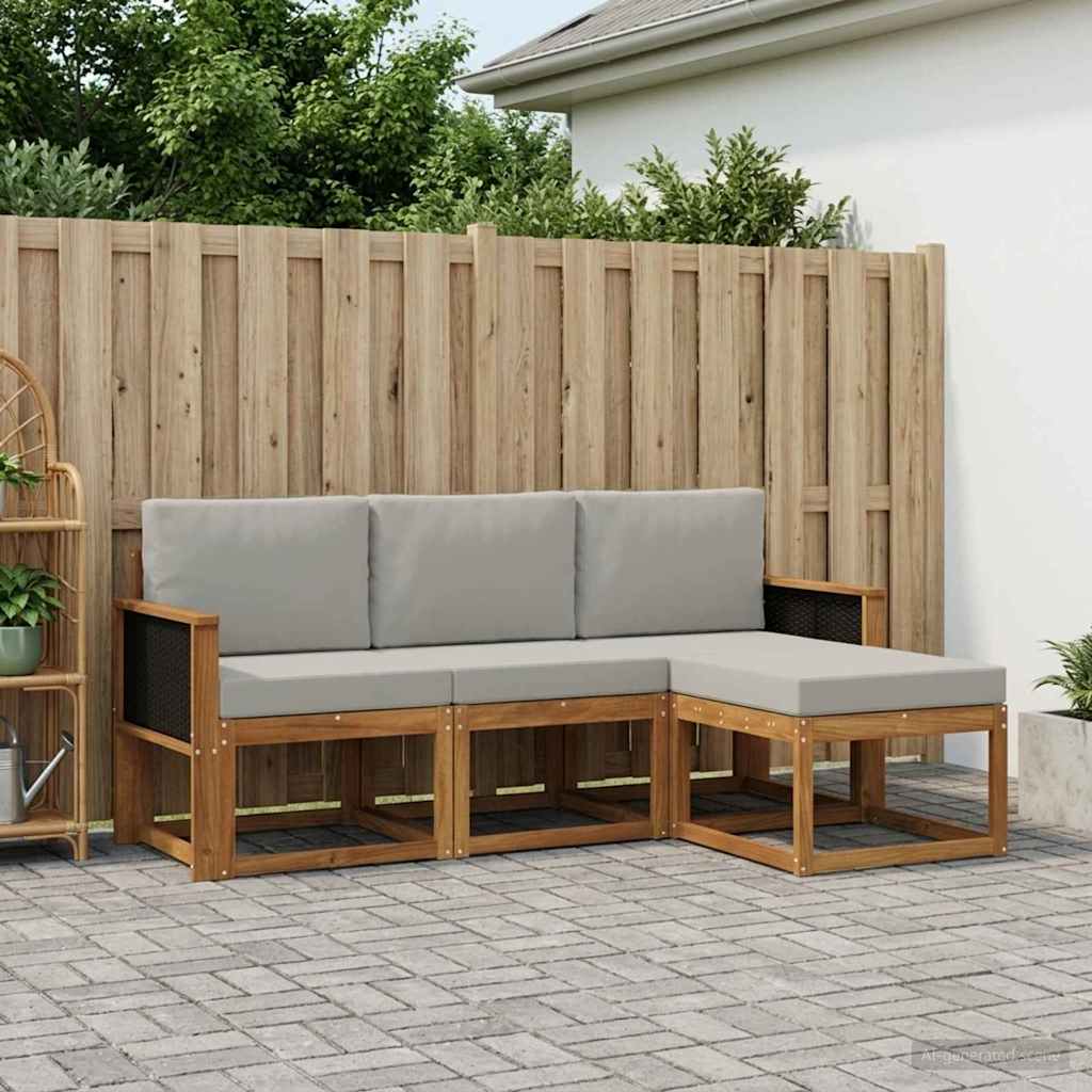 Set vanjskih sofa s jastukom 4 pcs Prirodna i svjetlosiva