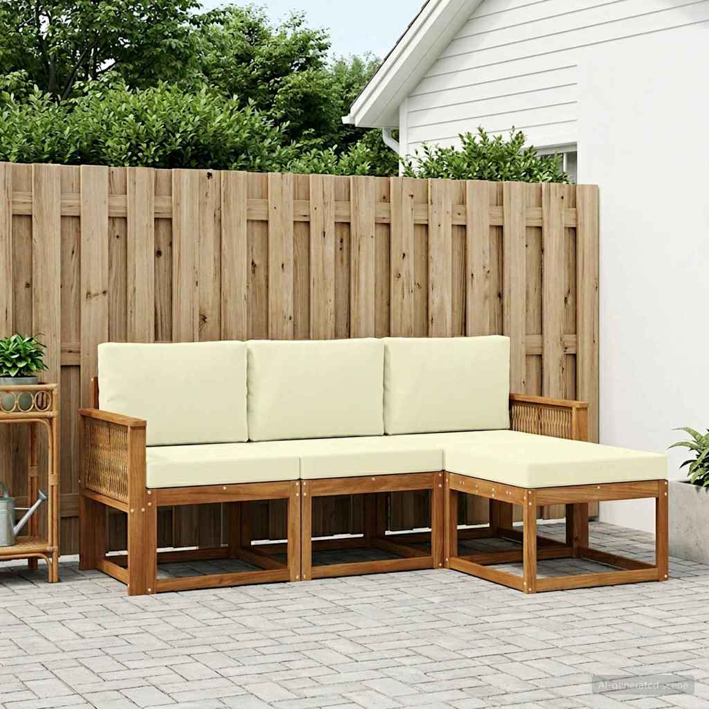 Set vanjskih sofa s jastukom 4 pcs Prirodna i krem Poliester