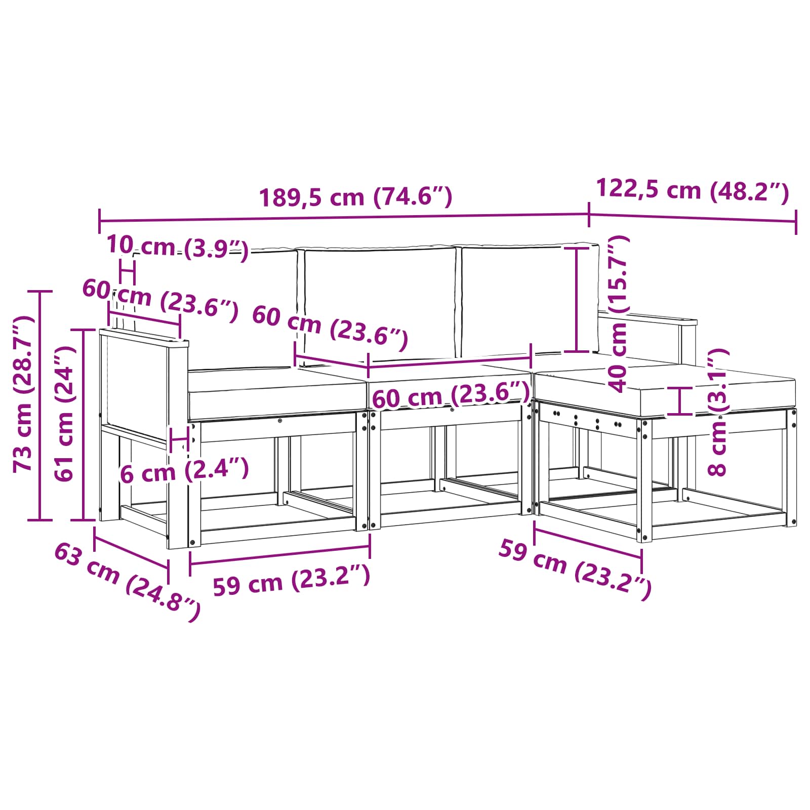 Set vanjskih sofa s jastukom 4 pcs Prirodna i krem Poliester