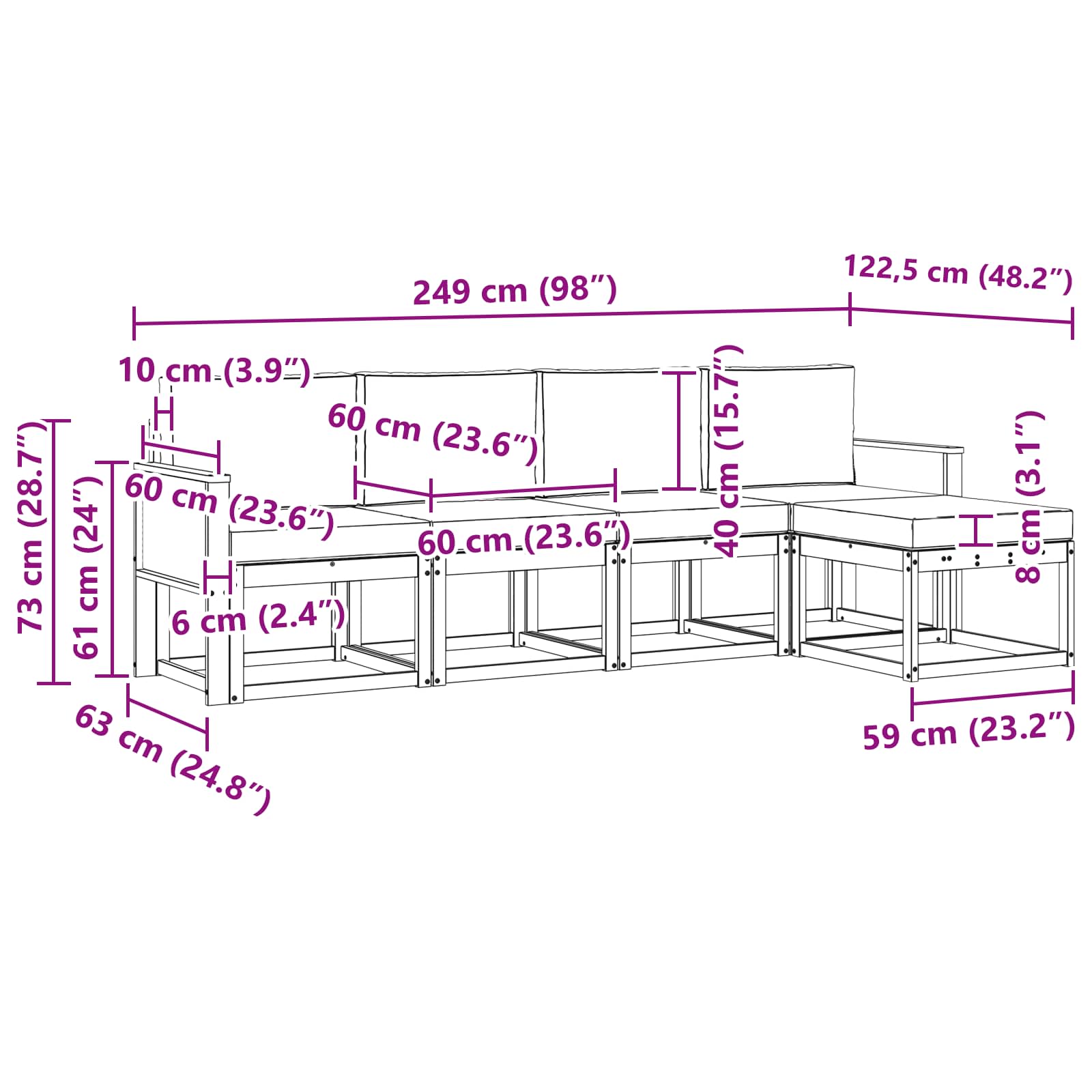 Set vanjskih sofa 5 pcs Prirodna i svjetlosiva Poliester