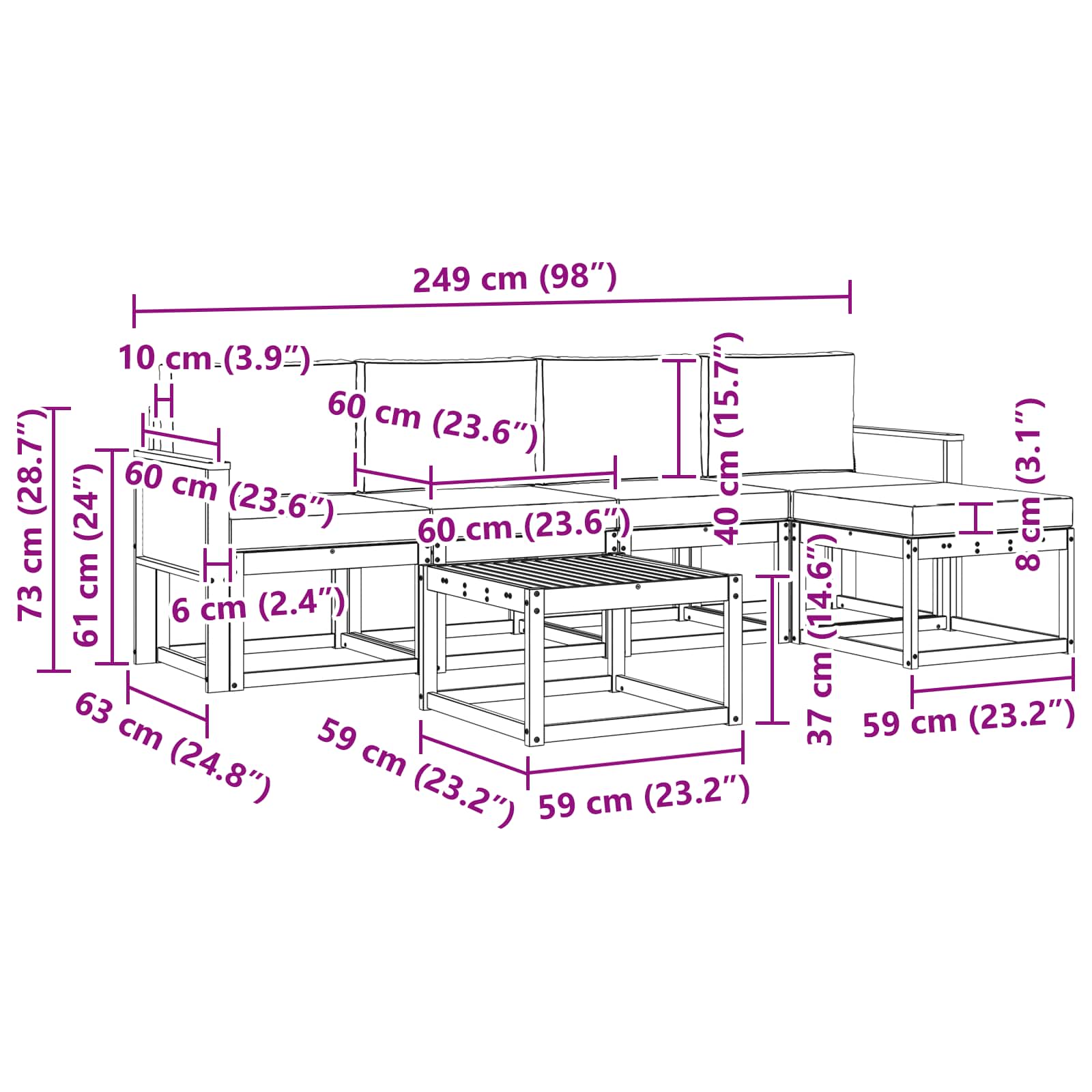 Set vanjskih sofa s jastukom 6 pcs Prirodna i bež Poliester