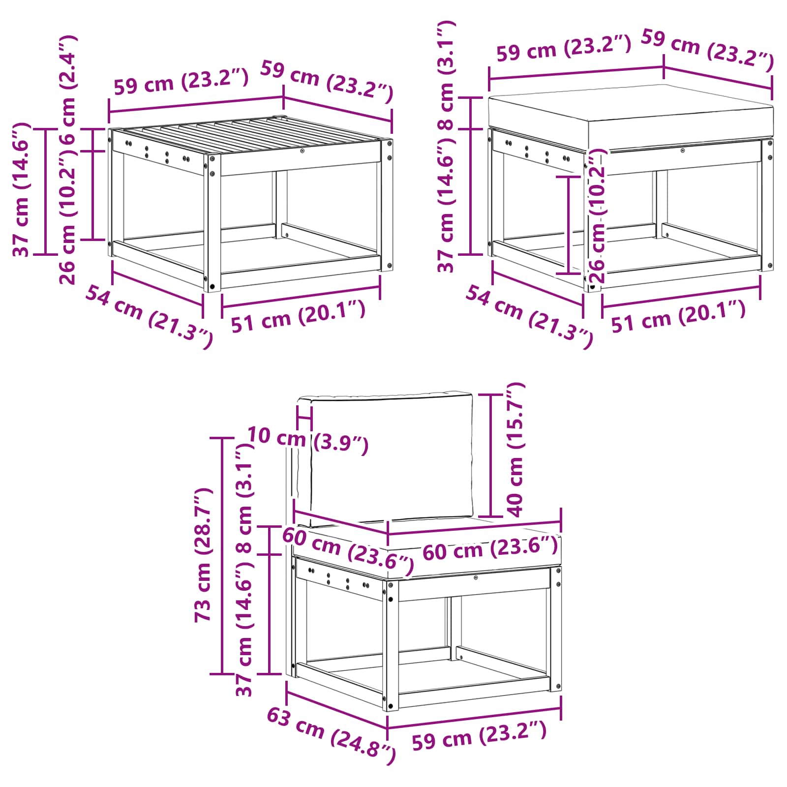 Set vanjskih sofa s jastukom 6 pcs Prirodna i krem Poliester
