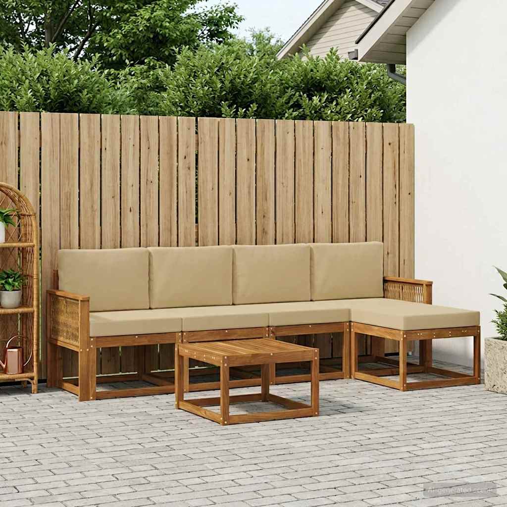 Set vanjskih sofa s jastukom 6 pcs Prirodna i bež Poliester