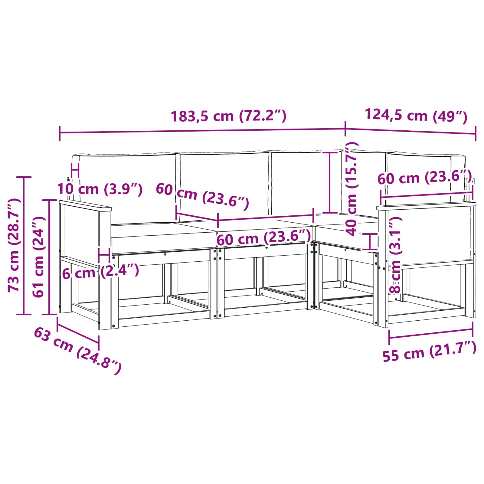 Set vanjskih sofa s jastukom 4 pcs Prirodna i krem Poliester