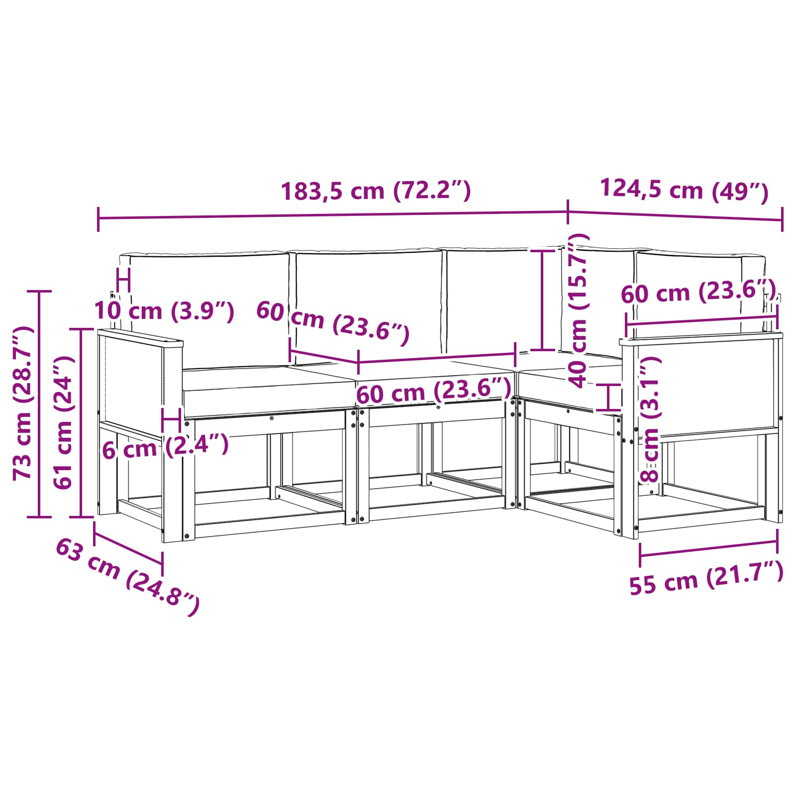 Set vanjskih sofa s jastukom 4 pcs Prirodna i krem Poliester