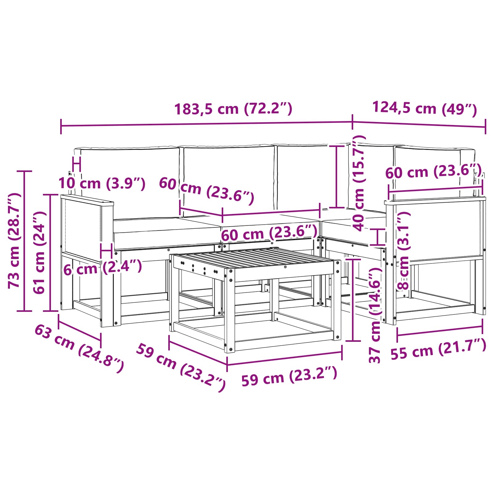 Set vanjskih sofa 5 pcs Prirodna i svjetlosiva Poliester