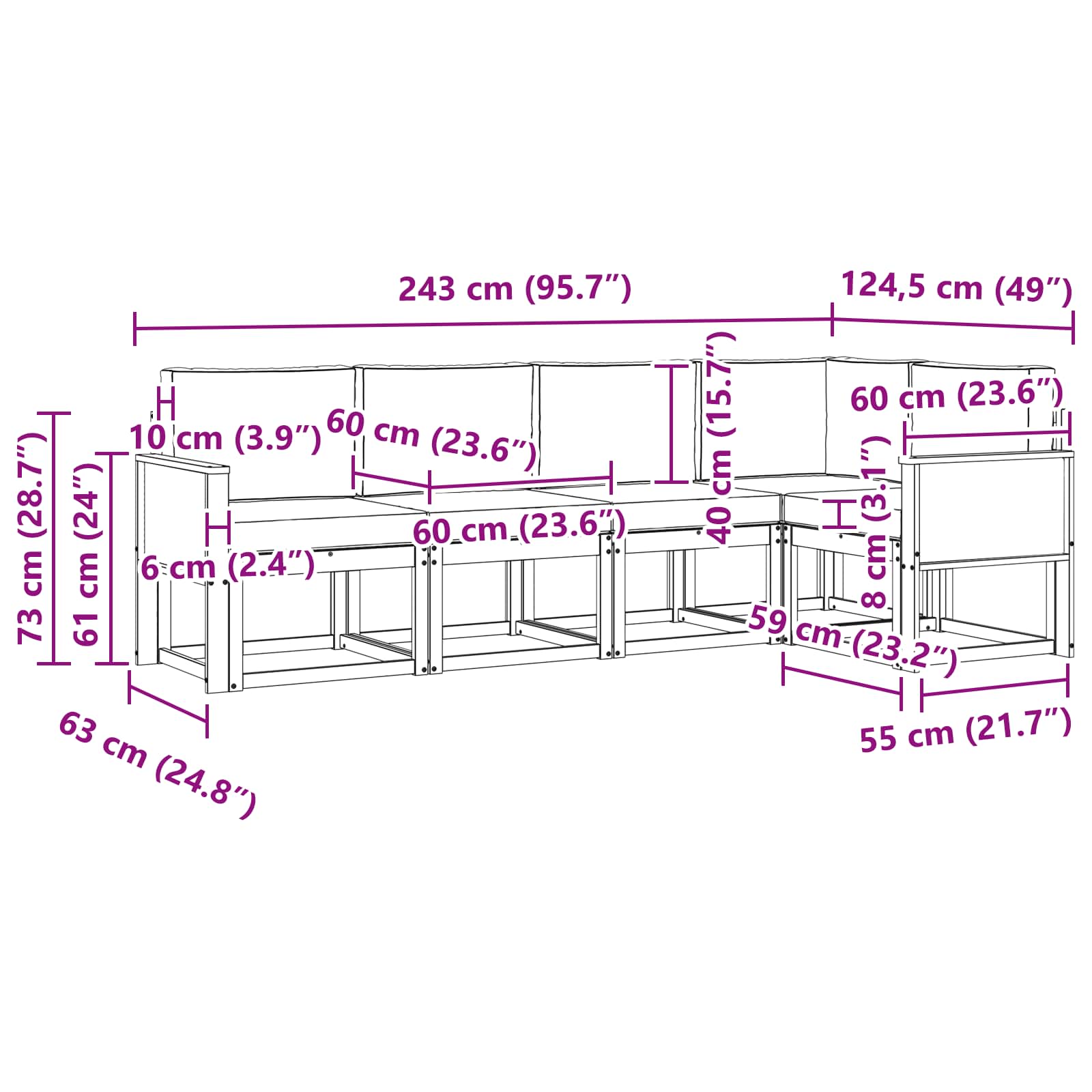 Set vanjskih sofa s jastukom 5 pcs Prirodna i bež Poliester