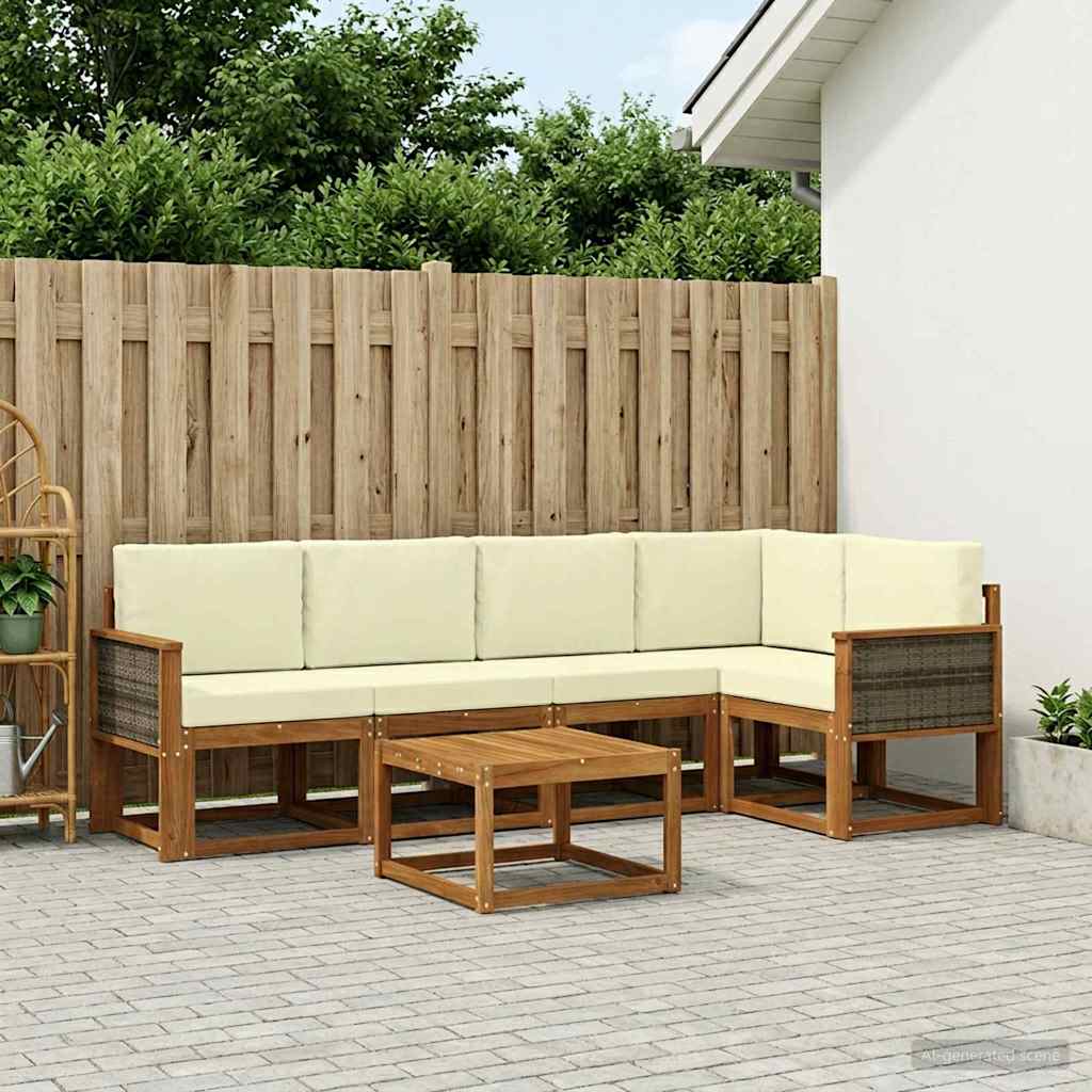 Set vanjskih sofa 6 pcs Prirodna i krem Čvrsto drvo akacije
