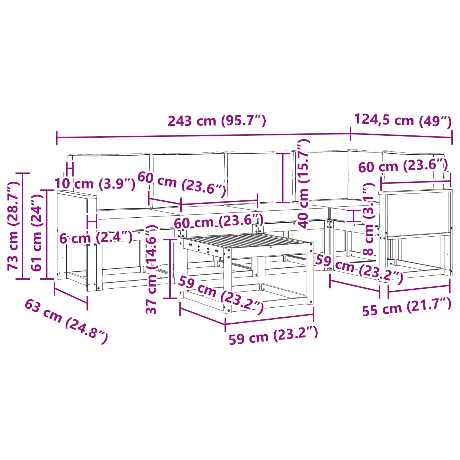 Set vanjskih sofa 6 pcs Prirodna i antracit Čvrsto drvo akacije