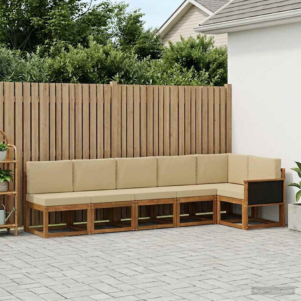 Set vanjskih sofa s jastukom 6 pcs Prirodna i bež Poliester