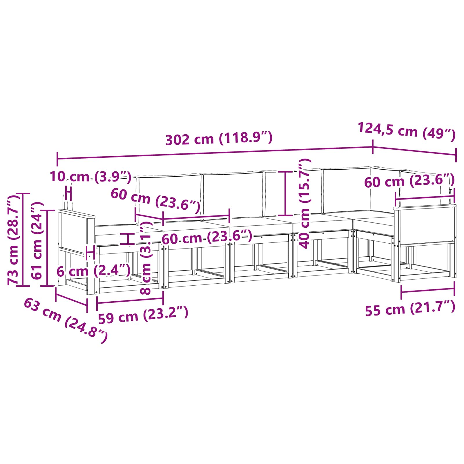 Set vanjskih sofa 6 pcs Prirodna i antracit Poliester