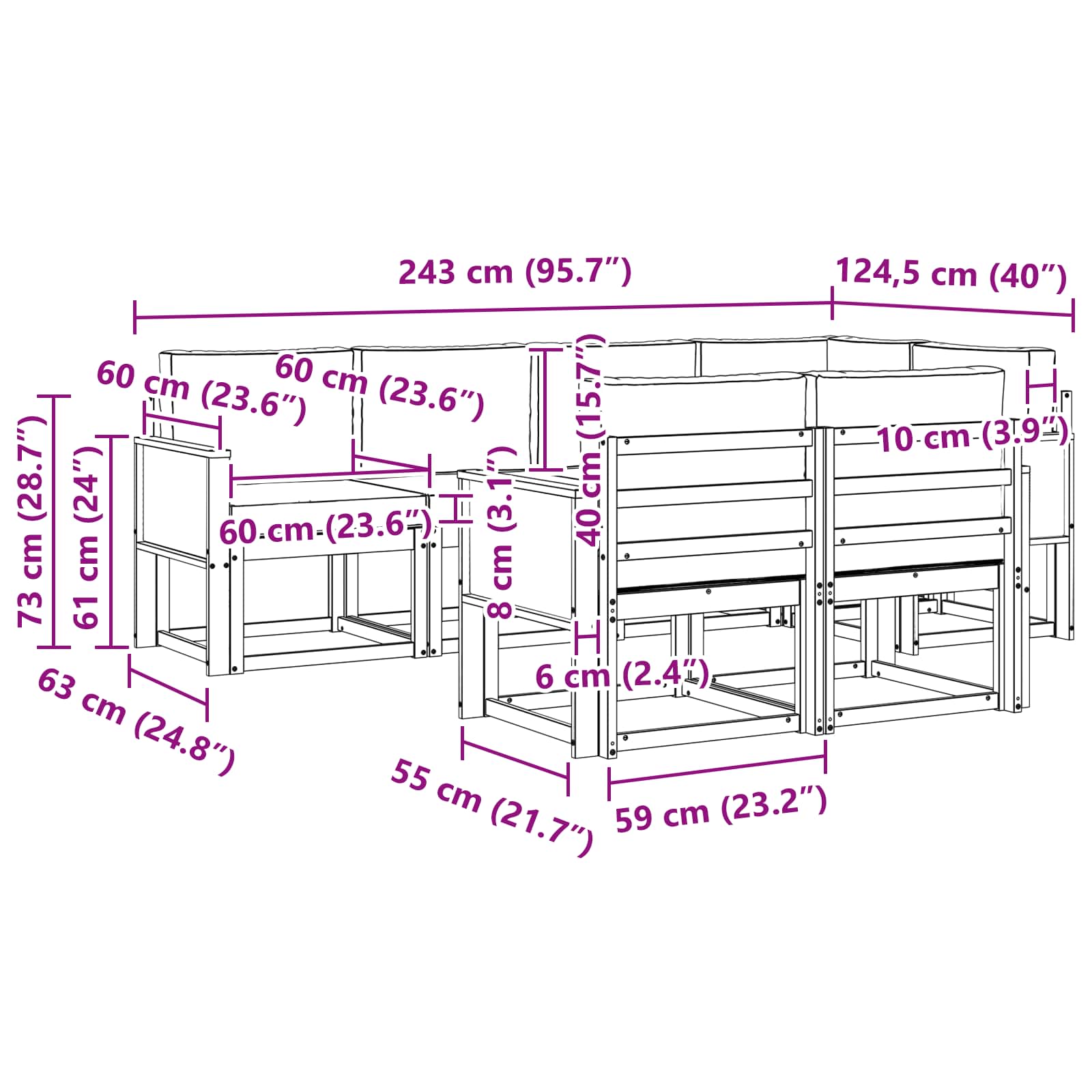 Set vanjskih sofa 7 pcs Prirodna i svjetlosiva Poliester