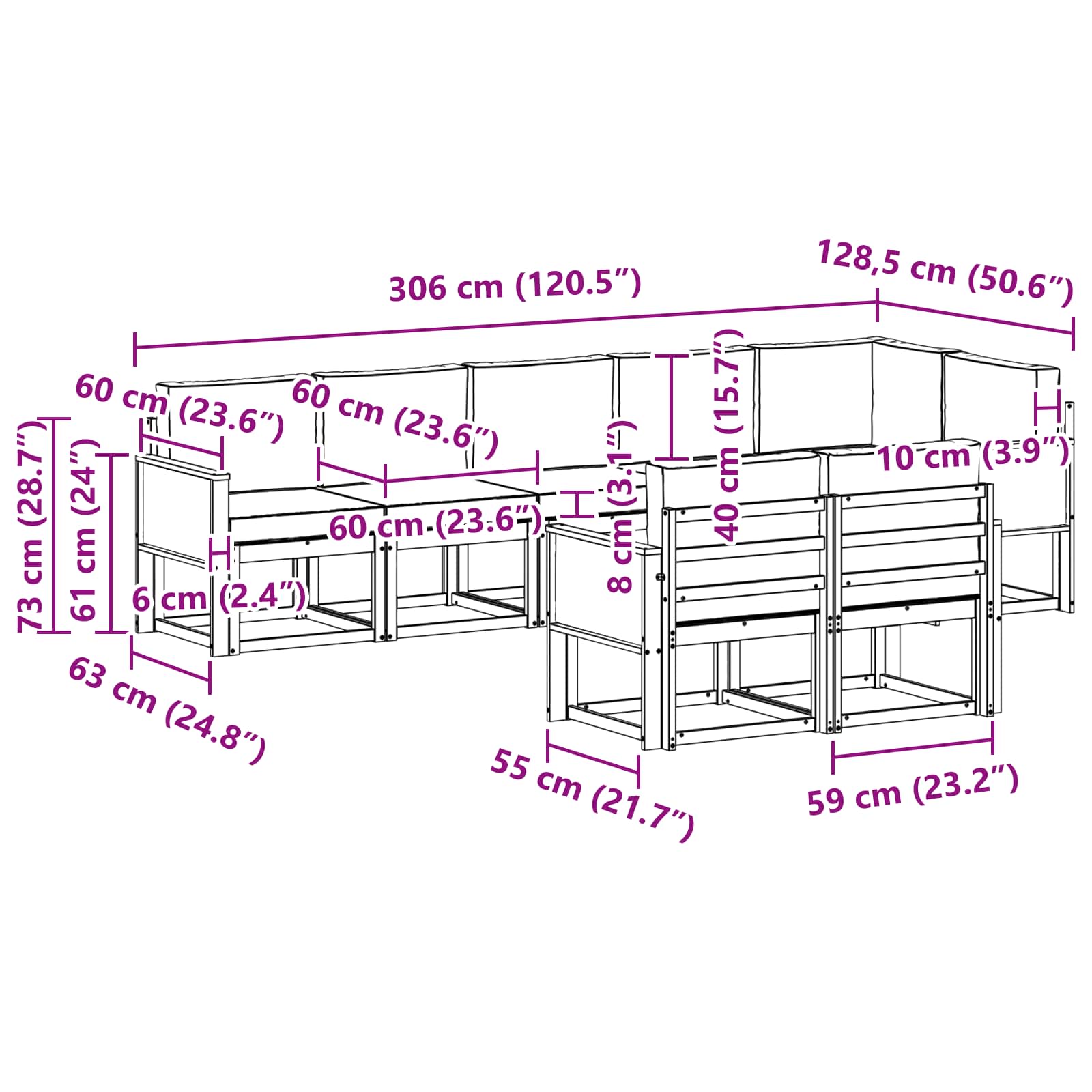 Set vanjskih sofa s jastukom 8 pcs Prirodna i krem Poliester