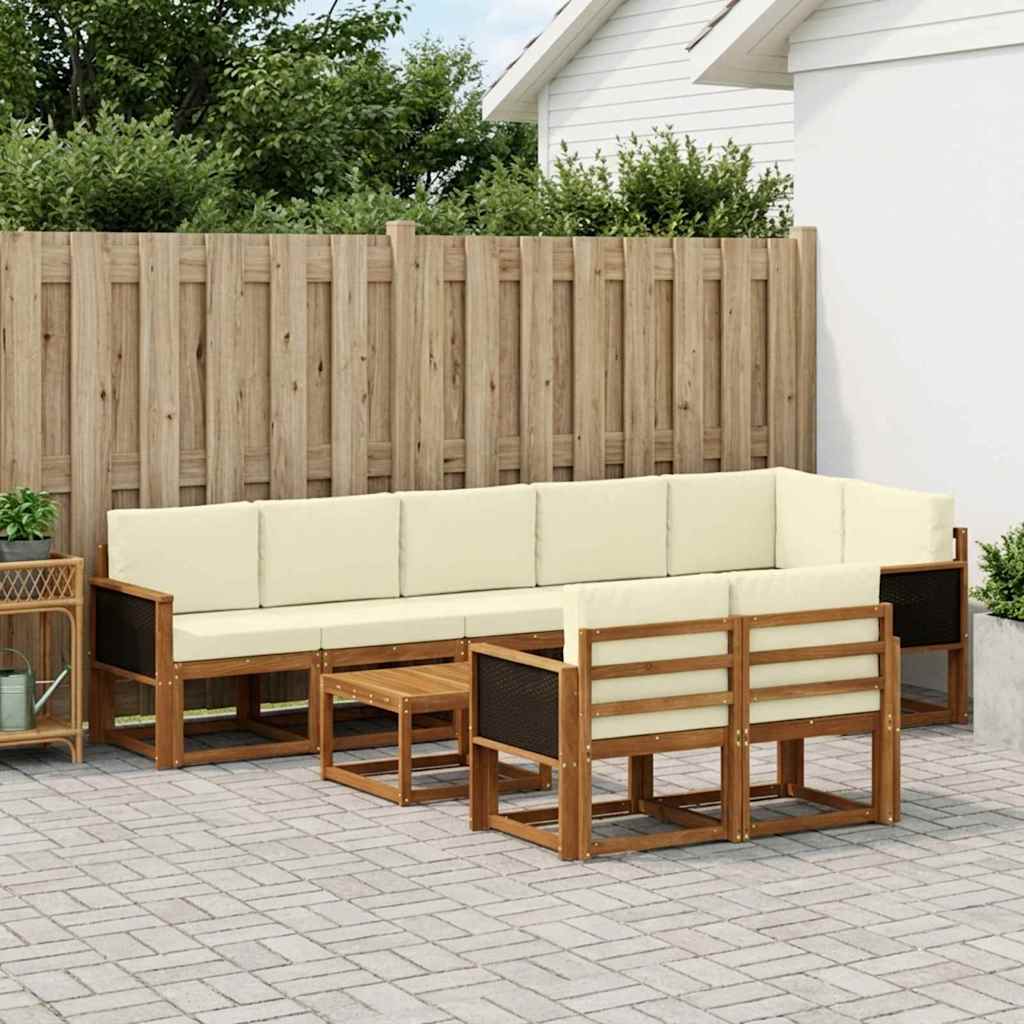 Set vanjskih sofa s jastukom 9 pcs Prirodna i krem Poliester