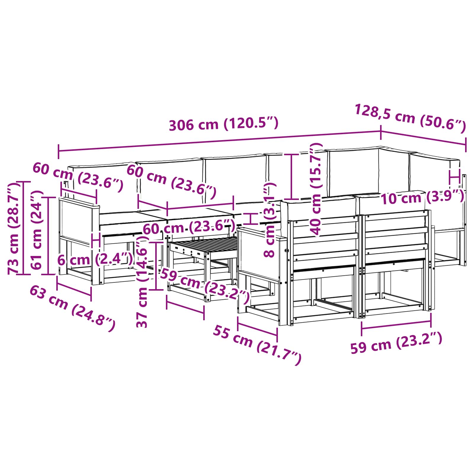 Set vanjskih sofa s jastukom 9 pcs Prirodna i krem Poliester