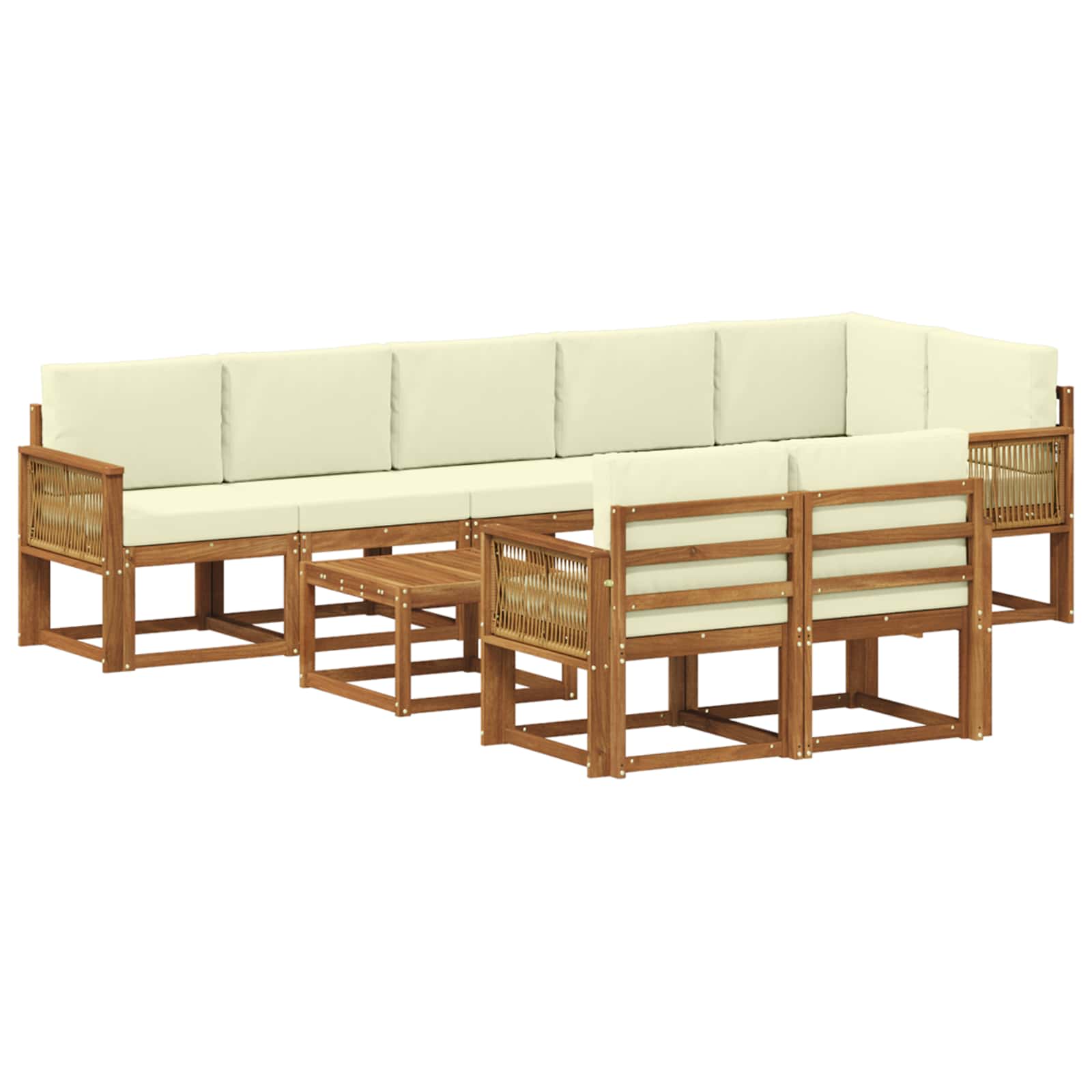 Set vanjskih sofa s jastukom 9 pcs Prirodna i krem Poliester
