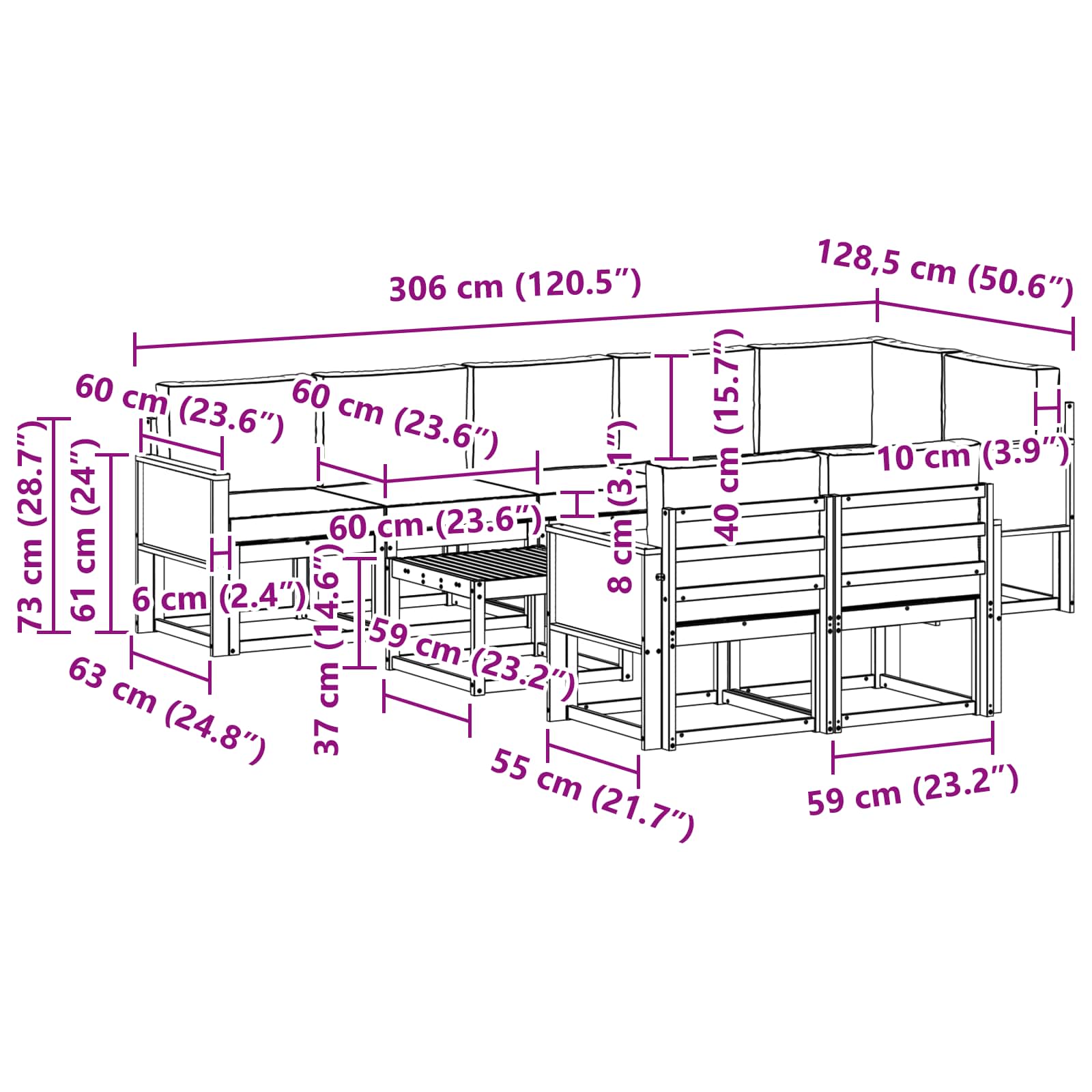 Set vanjskih sofa s jastukom 9 pcs Prirodna i krem Poliester