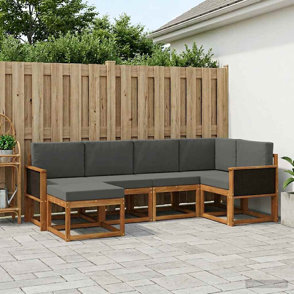 Set vanjskih sofa 6 pcs Prirodna i antracit Čvrsto drvo akacije