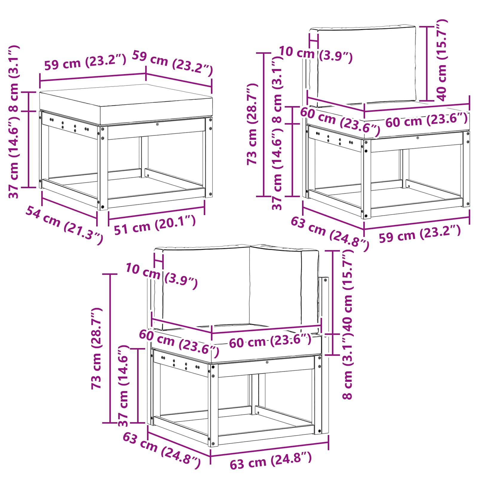 Set vanjskih sofa 6 pcs Prirodna i antracit Čvrsto drvo akacije