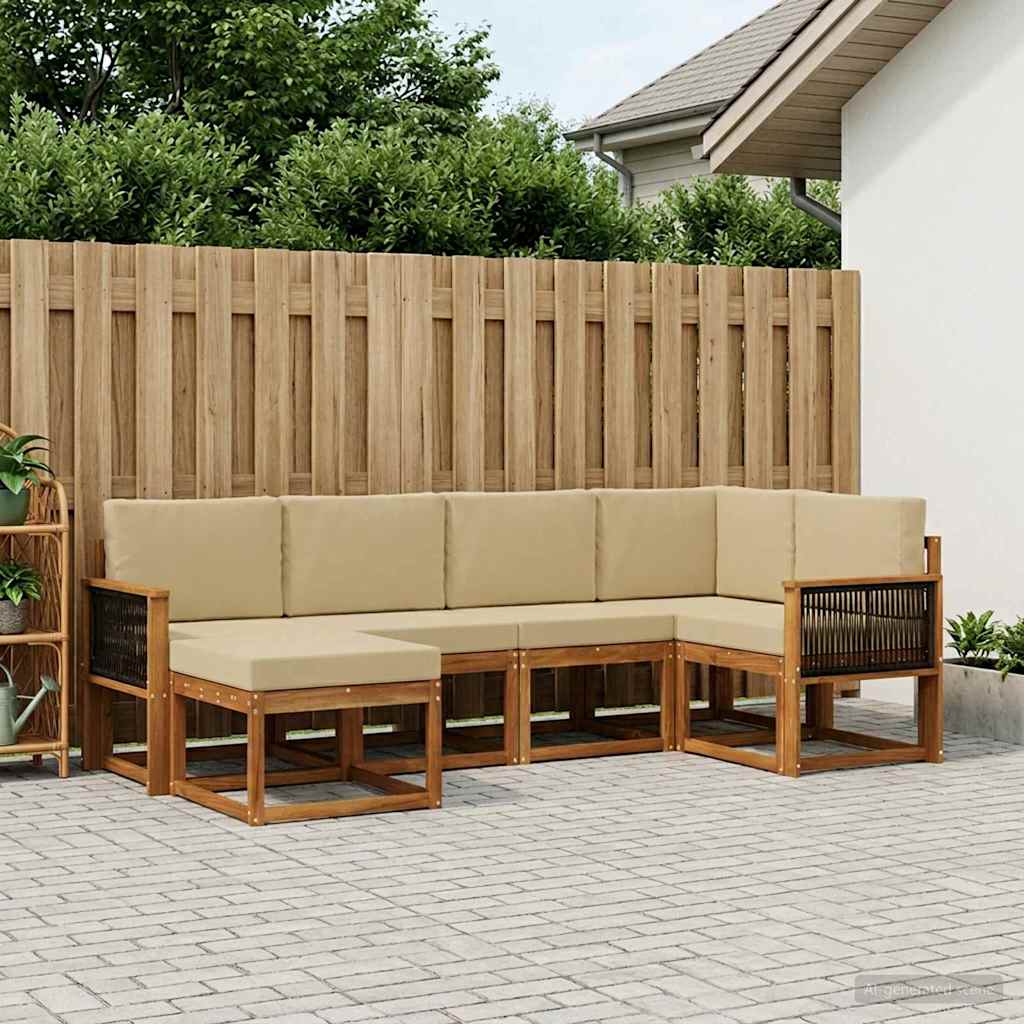 Set vanjskih sofa 6 pcs Prirodna i bež Čvrsto drvo akacije