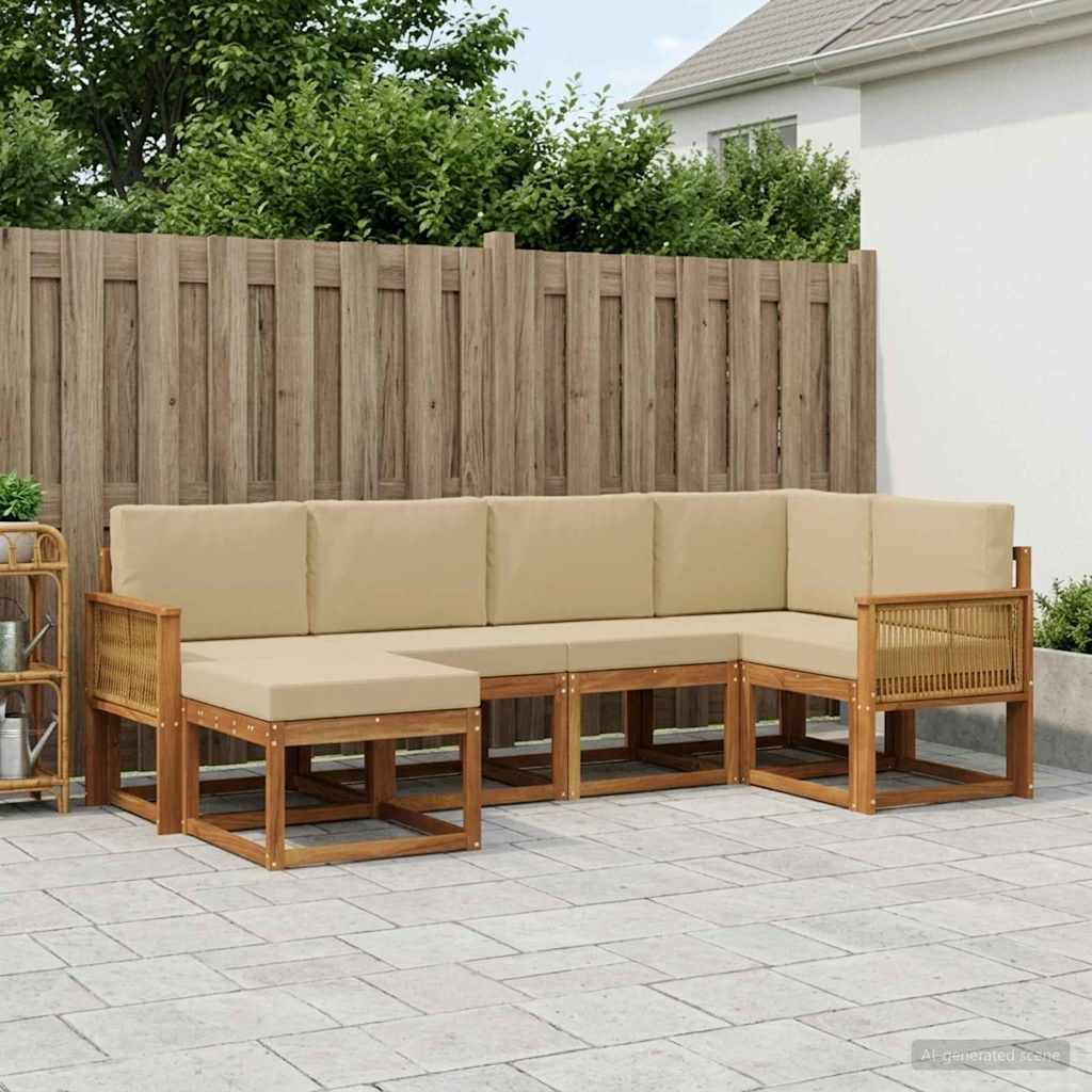 Set vanjskih sofa s jastukom 6 pcs Prirodna i bež Poliester