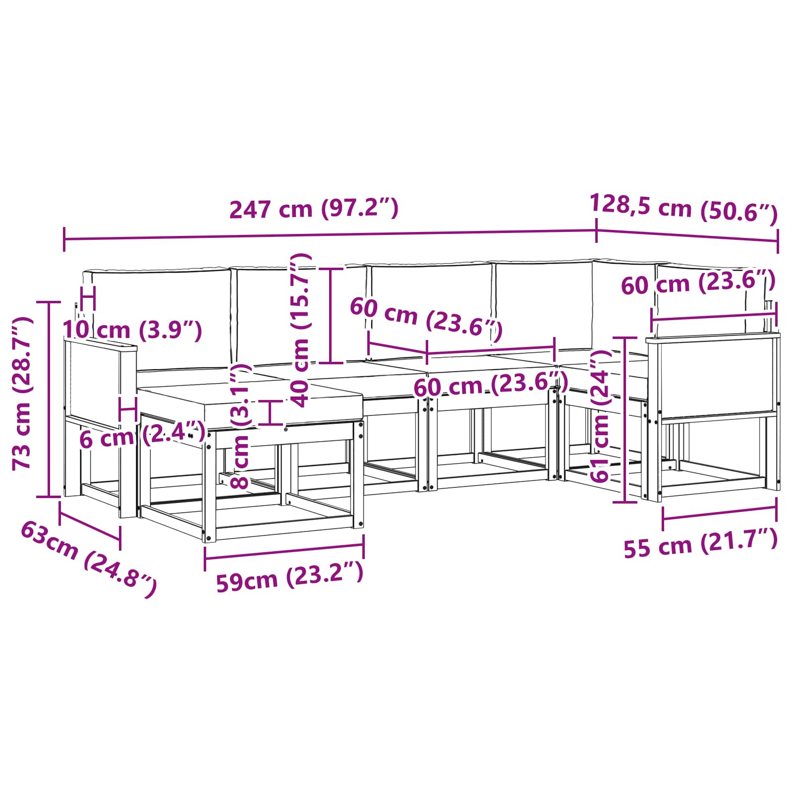 Set vanjskih sofa s jastukom 6 pcs Prirodna i bež Poliester