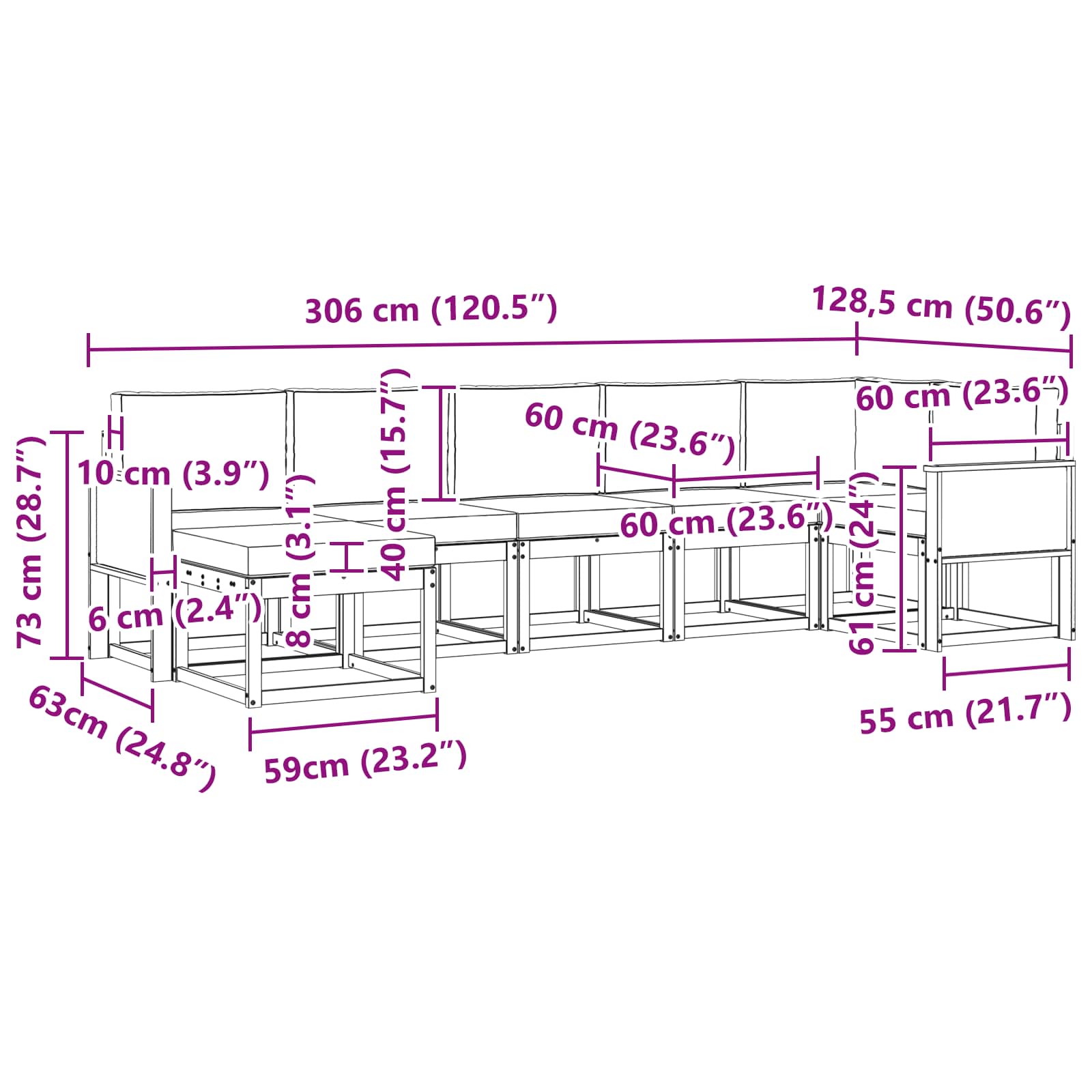 Set vanjskih sofa 7 pcs Prirodna i antracit Poliester