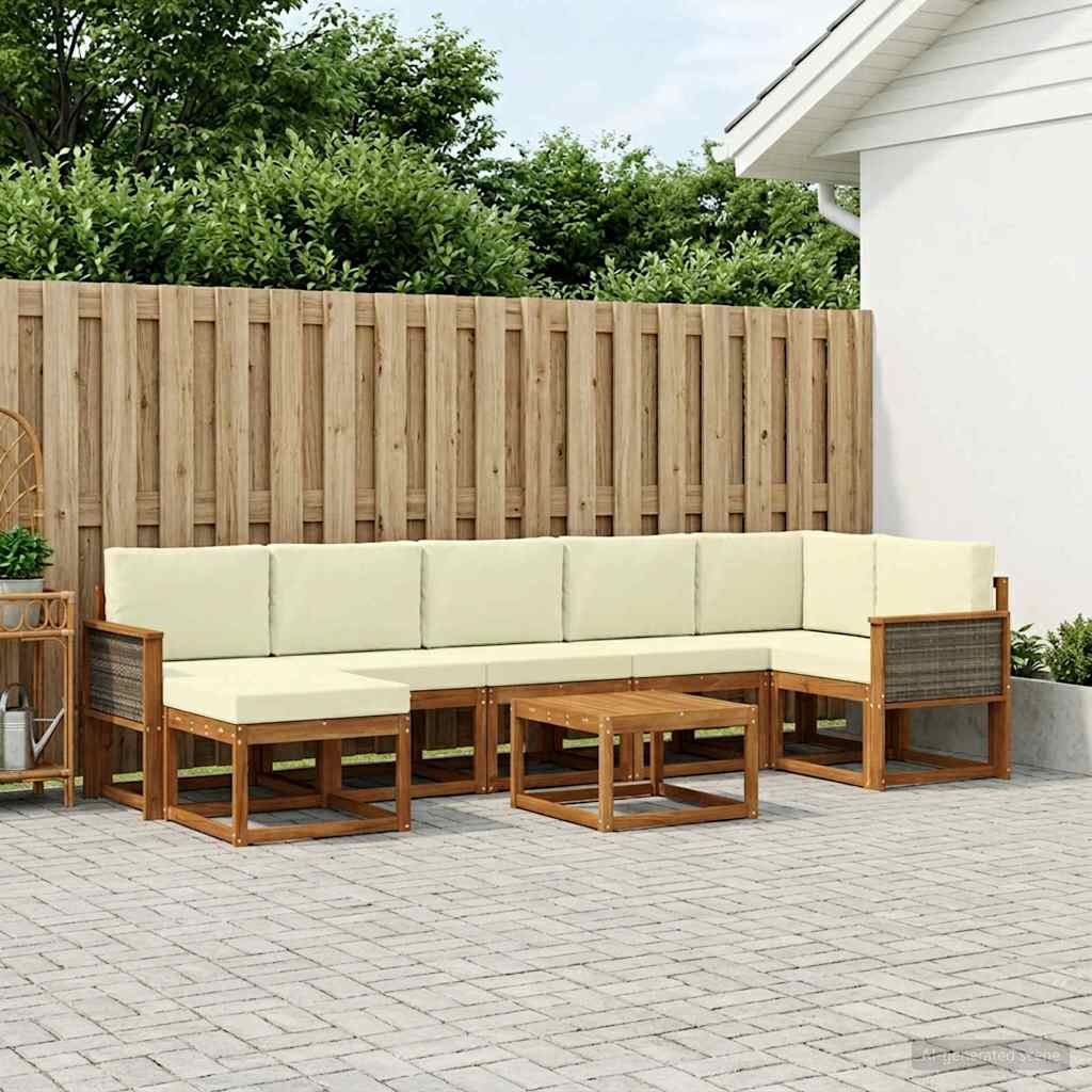 Set vanjskih sofa s jastukom 8 pcs Prirodna i krem Poliester