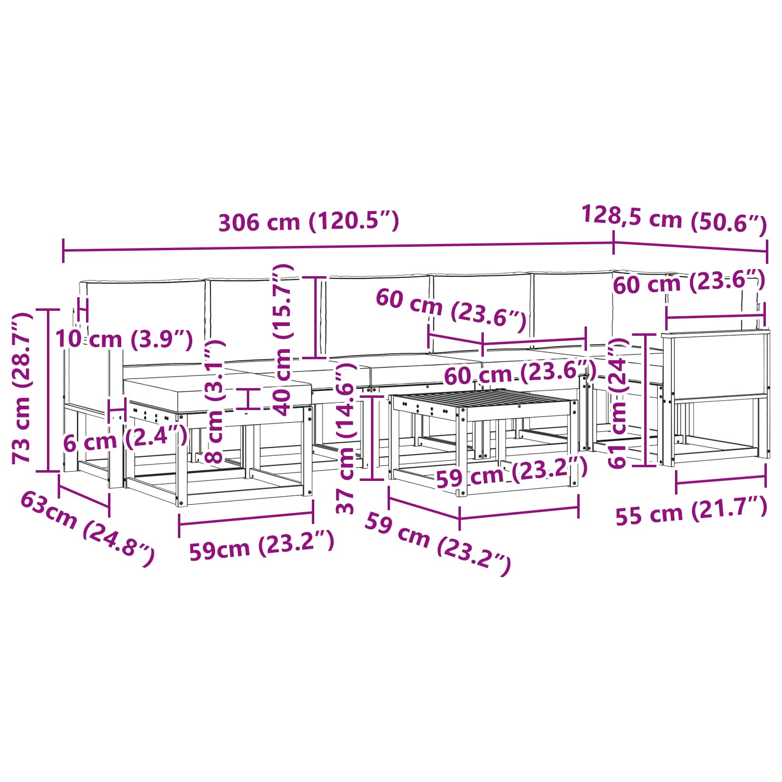 Set vanjskih sofa s jastukom 8 pcs Prirodna i krem Poliester
