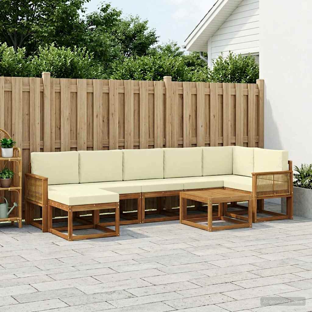 Set vanjskih sofa s jastukom 8 pcs Prirodna i krem Poliester