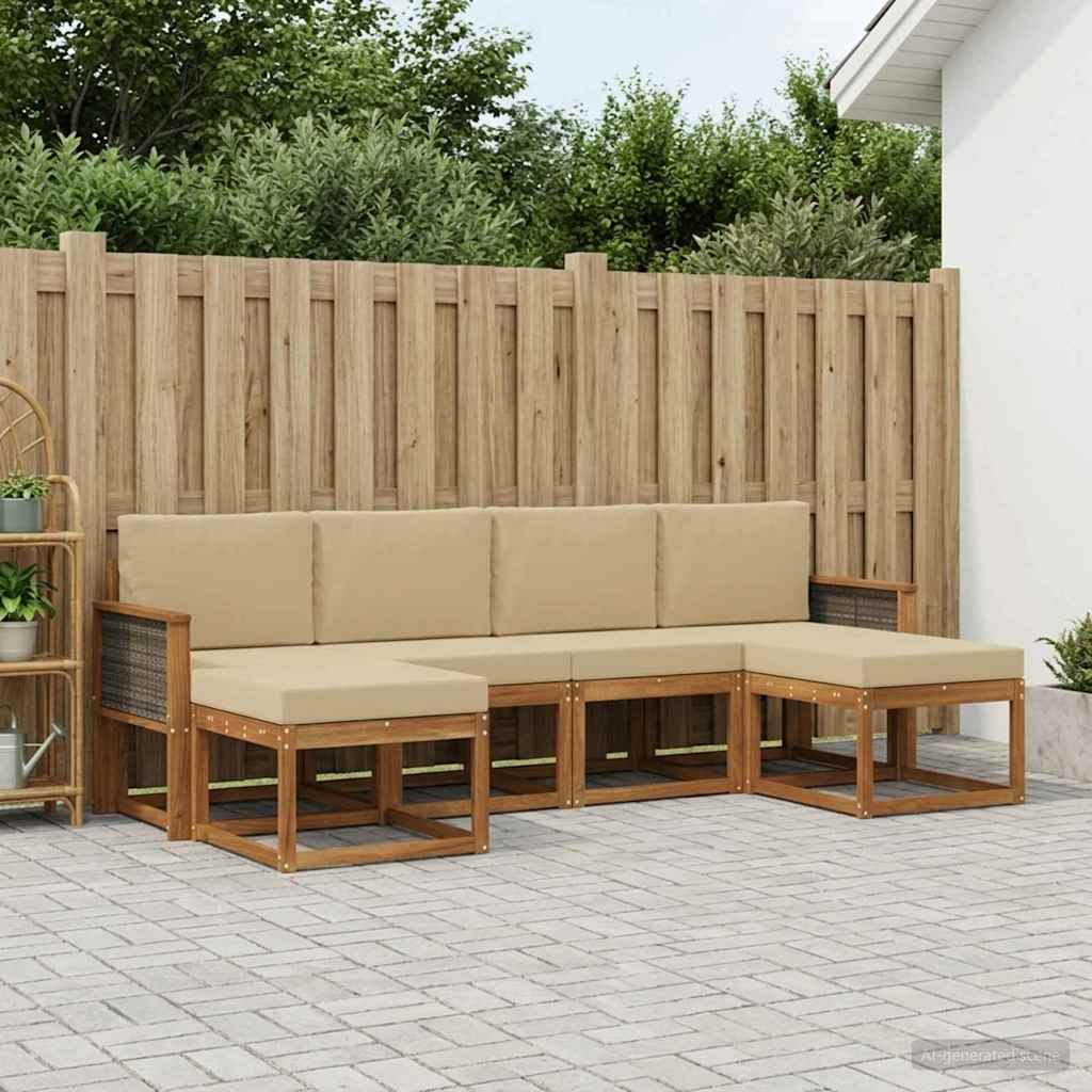 Set vanjskih sofa s jastukom 6 pcs Prirodna i bež Poliester