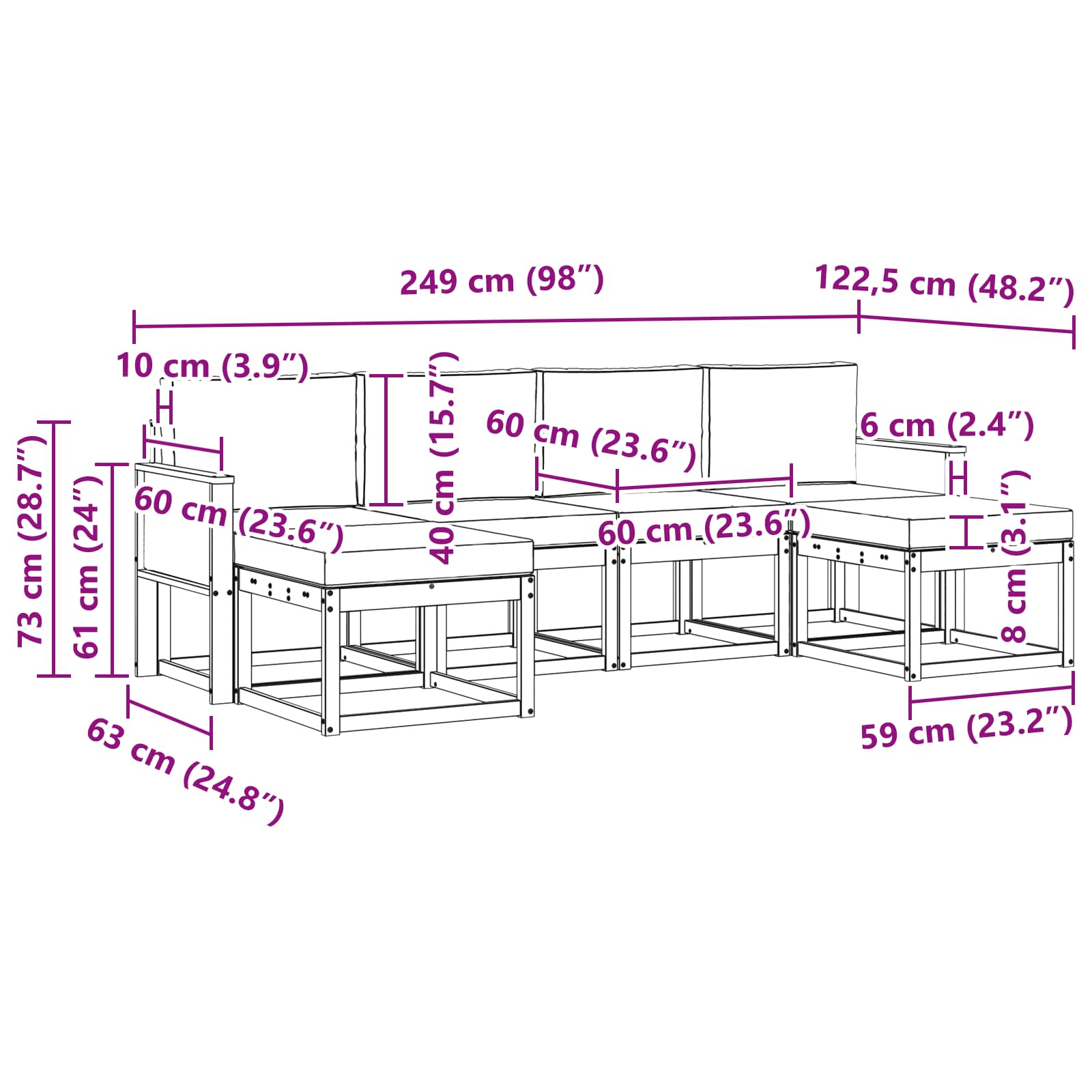 Set vanjskih sofa 6 pcs Prirodna i svjetlosiva Poliester