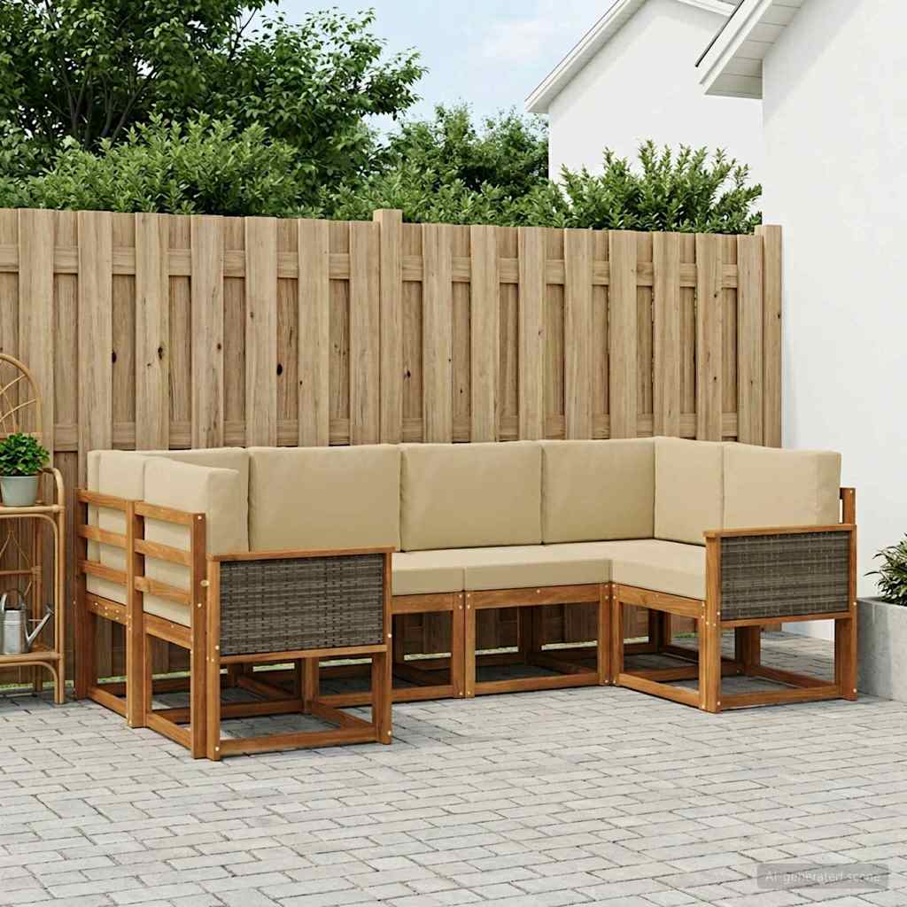Set vanjskih sofa 6 pcs Prirodna i bež Čvrsto drvo akacije