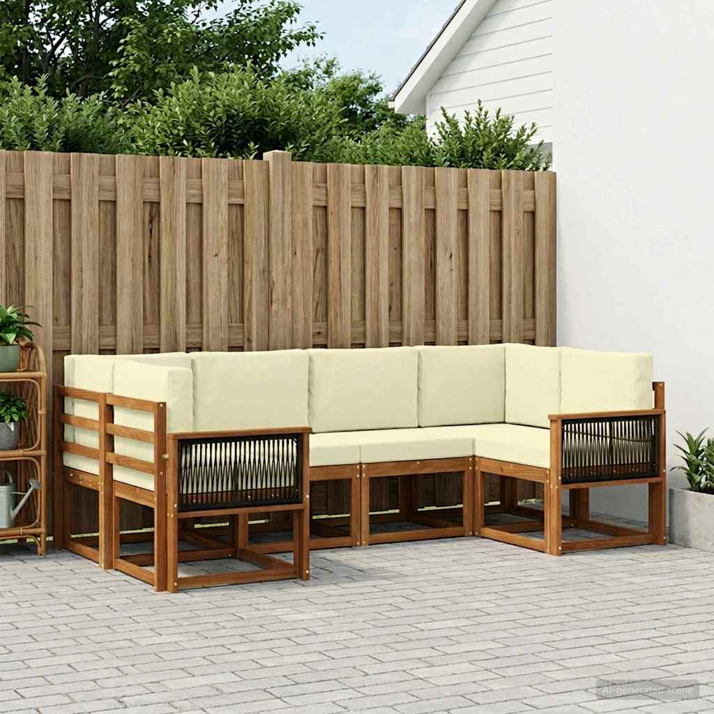 Set vanjskih sofa 6 pcs Prirodna i krem Čvrsto drvo akacije
