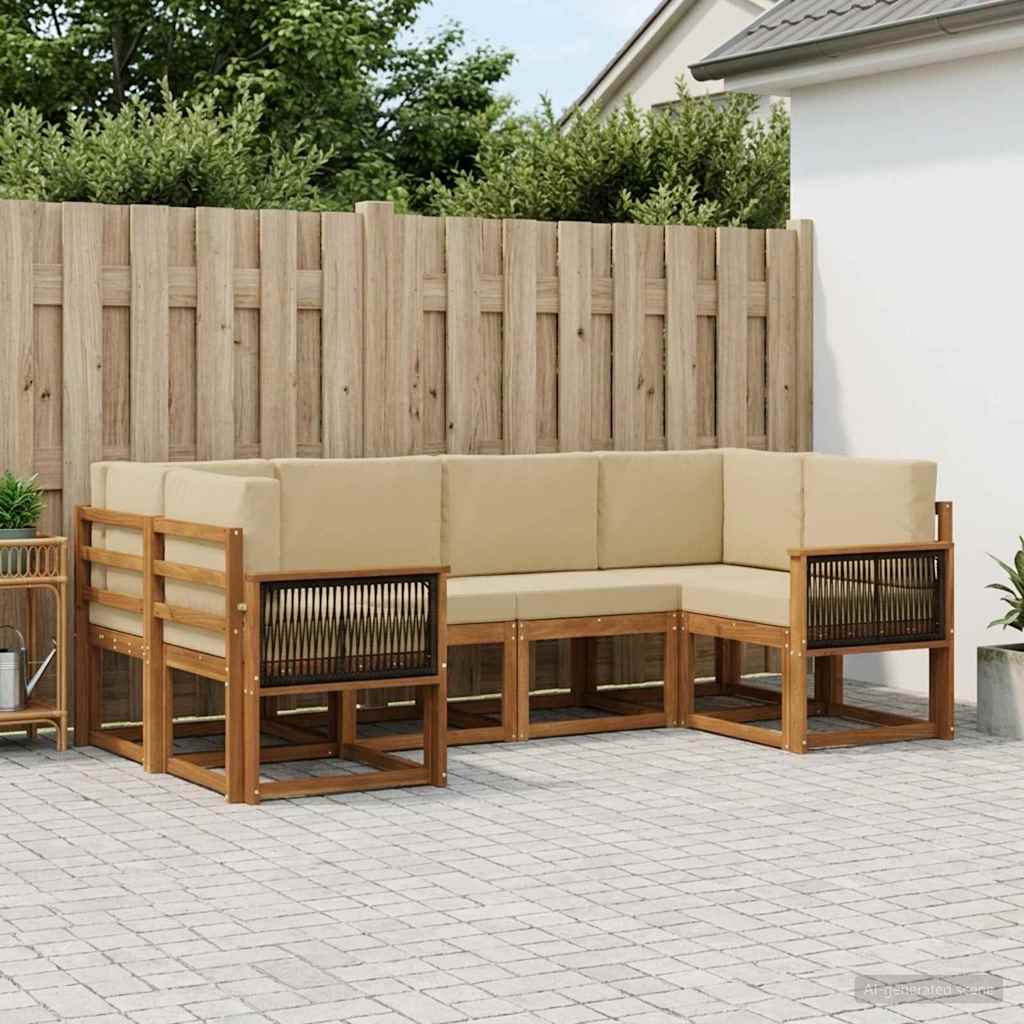 Set vanjskih sofa 6 pcs Prirodna i bež Čvrsto drvo akacije