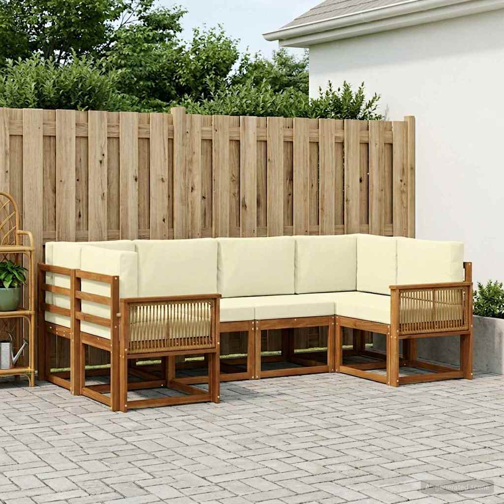 Set vanjskih sofa 6 pcs Prirodna i krem Čvrsto drvo akacije