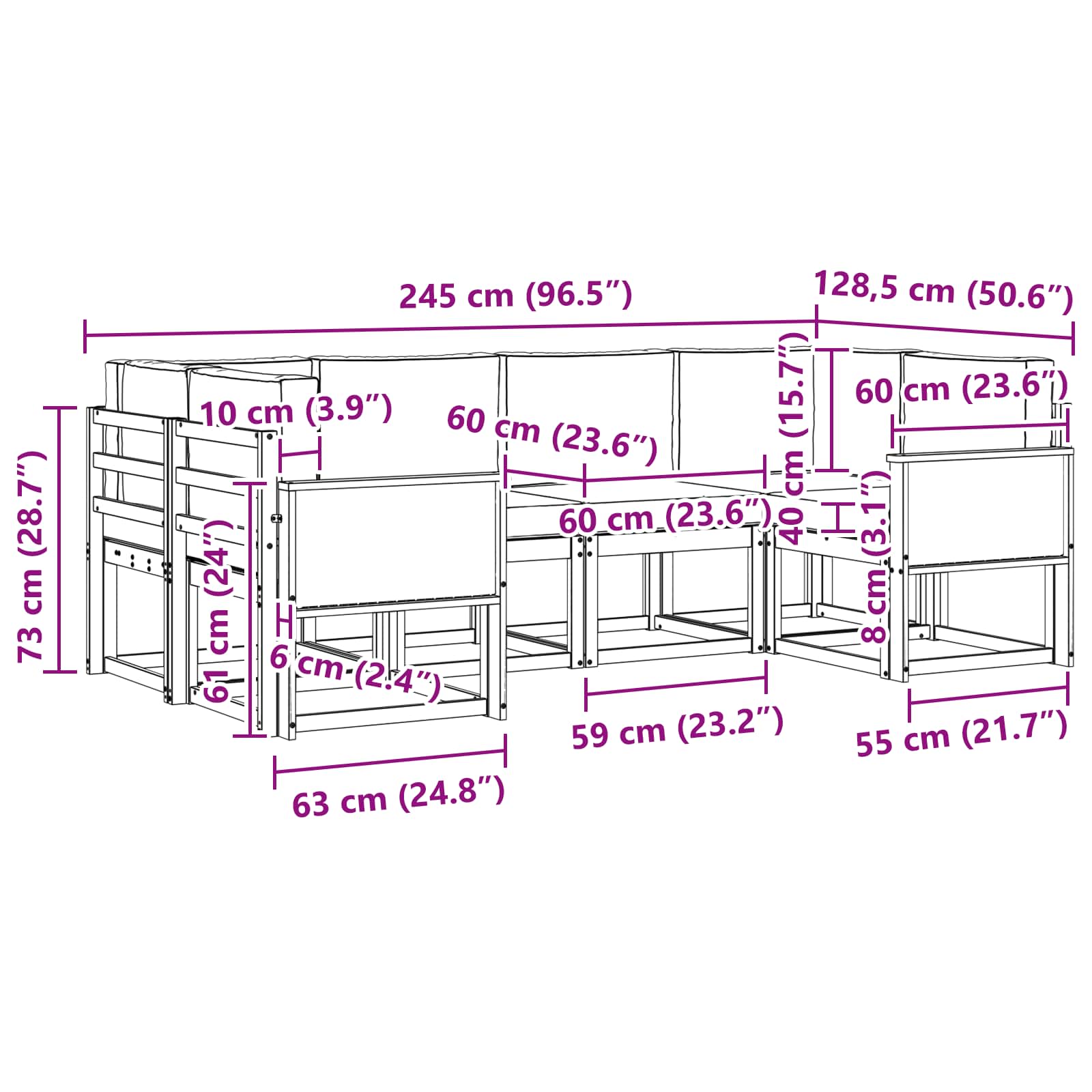Set vanjskih sofa 6 pcs Prirodna i antracit Čvrsto drvo akacije